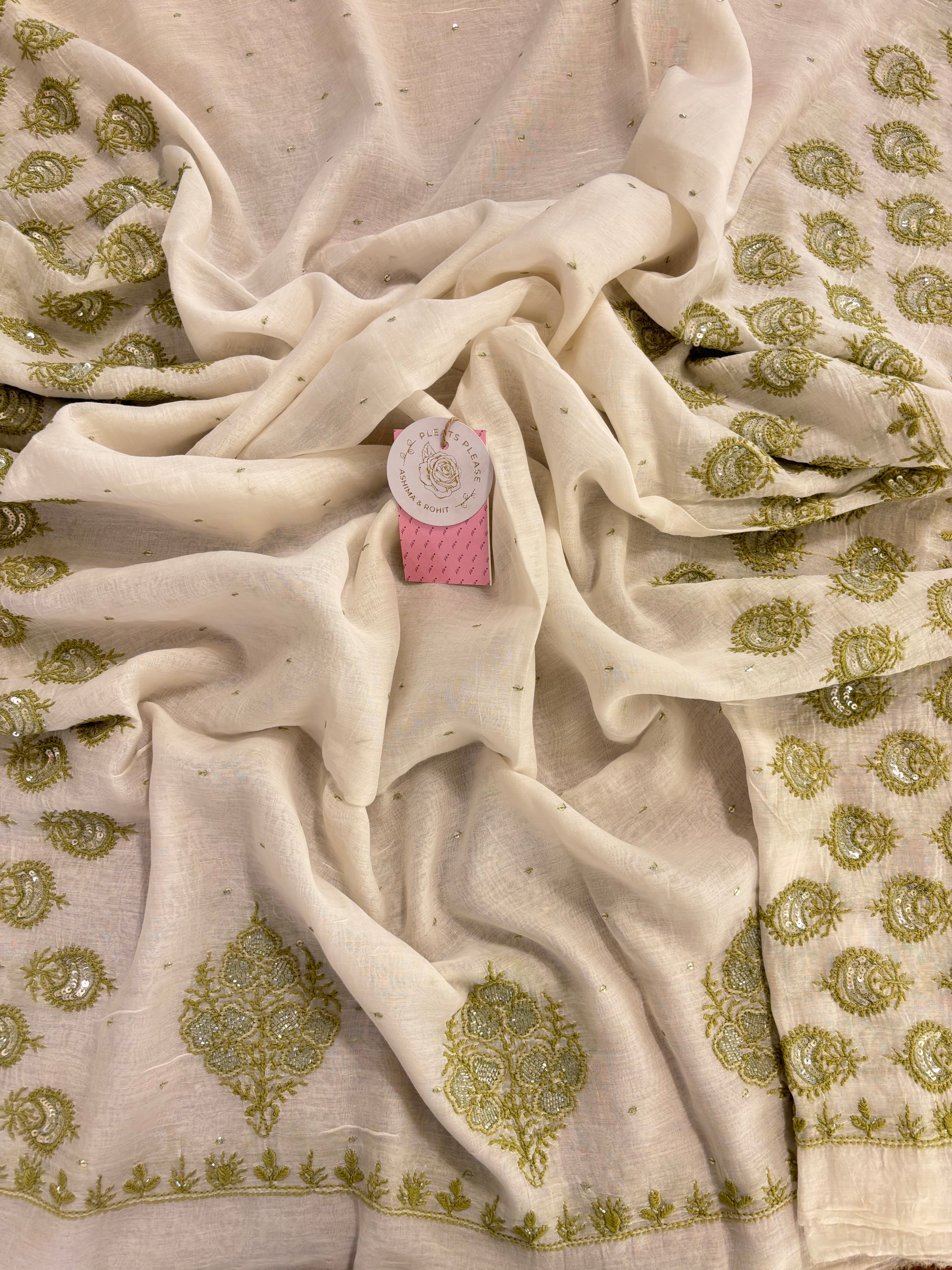 Dyeable Chanderi Chikankari Kurta & Dupatta - Pleats PleaseChikankari