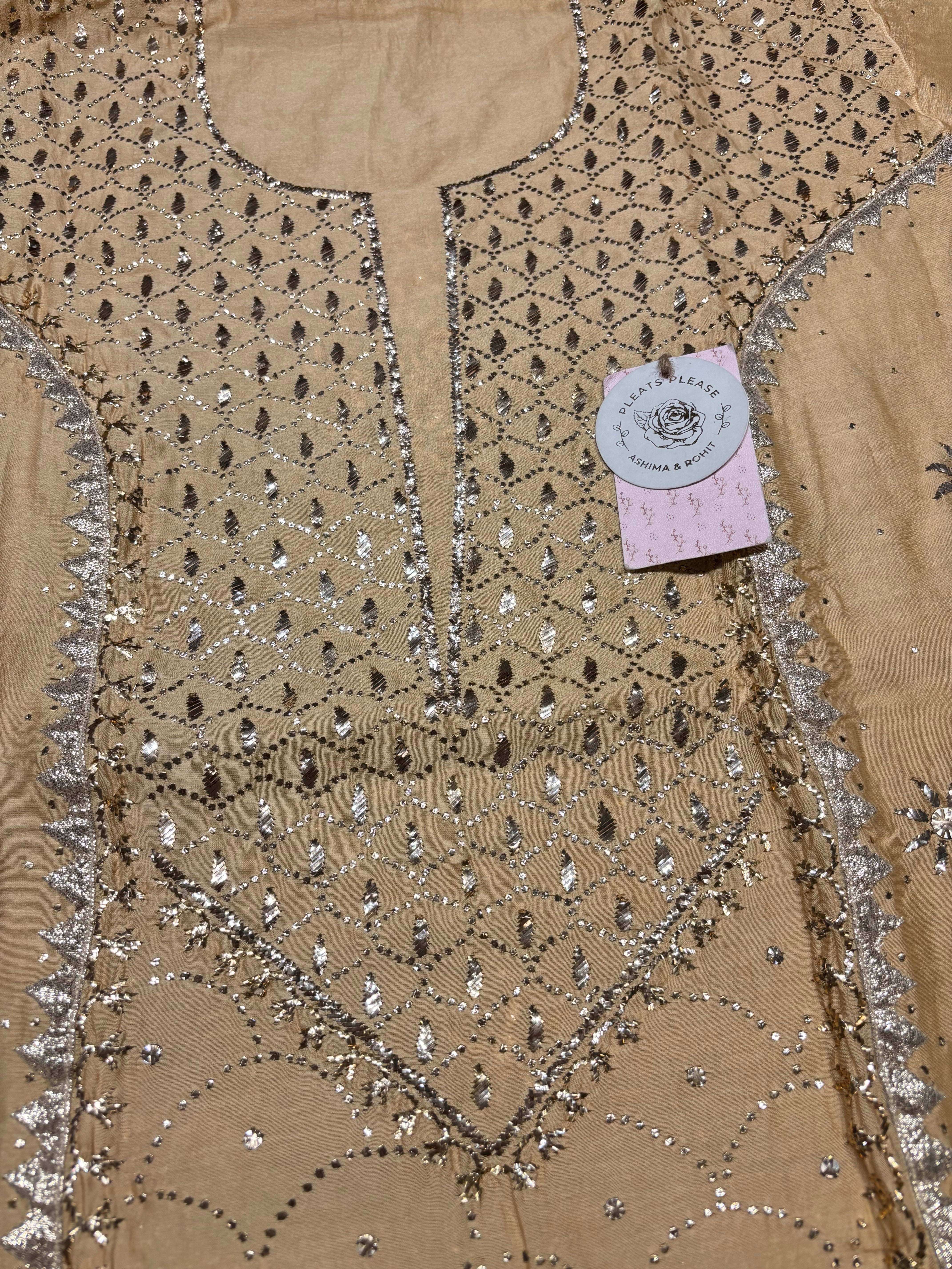 Golden Chanderi Silk Mukaish Kurta & Dupatta Set