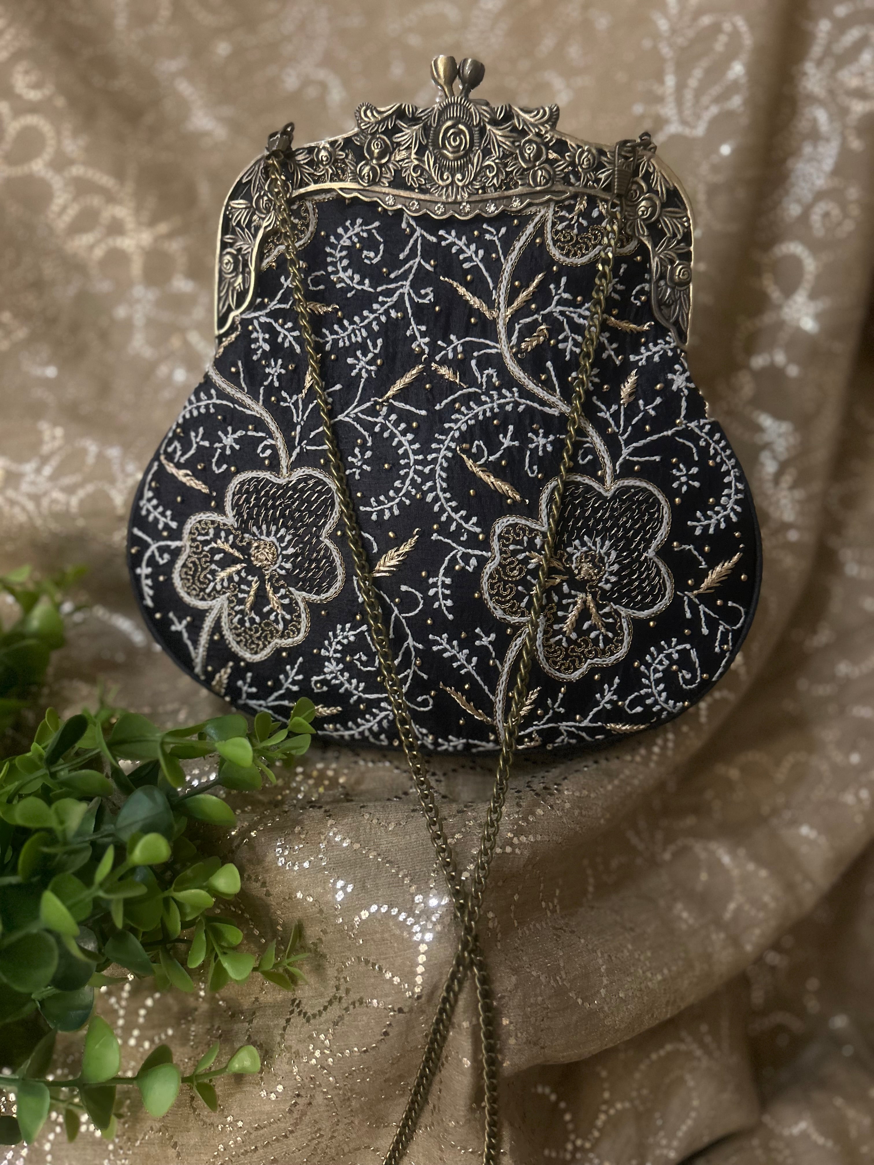 Black Chikankari Clutch Bag - Pleats PleaseChikankari