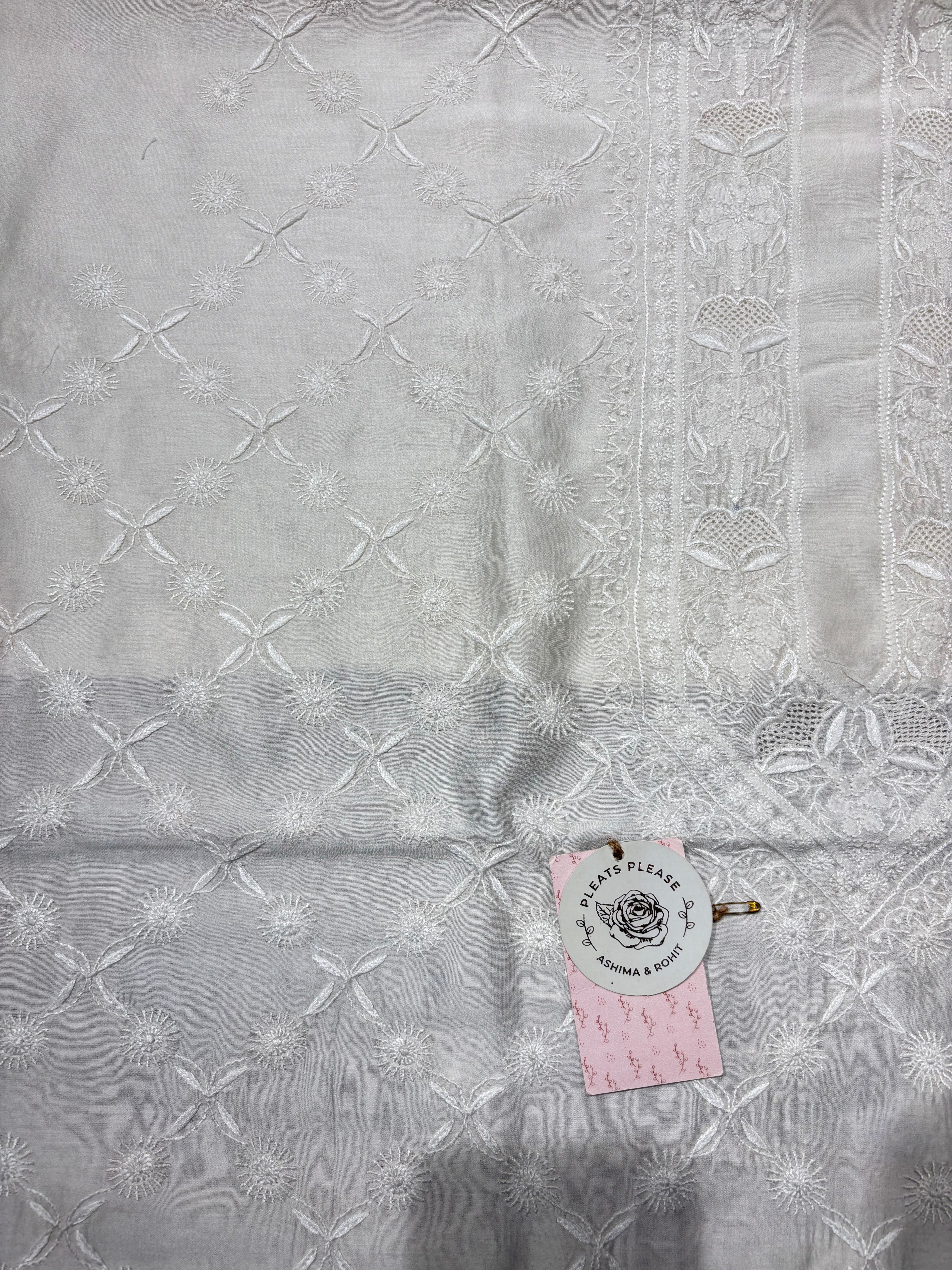 Dyeable Chanderi Silk Chikankari Men’s Kurta Fabric