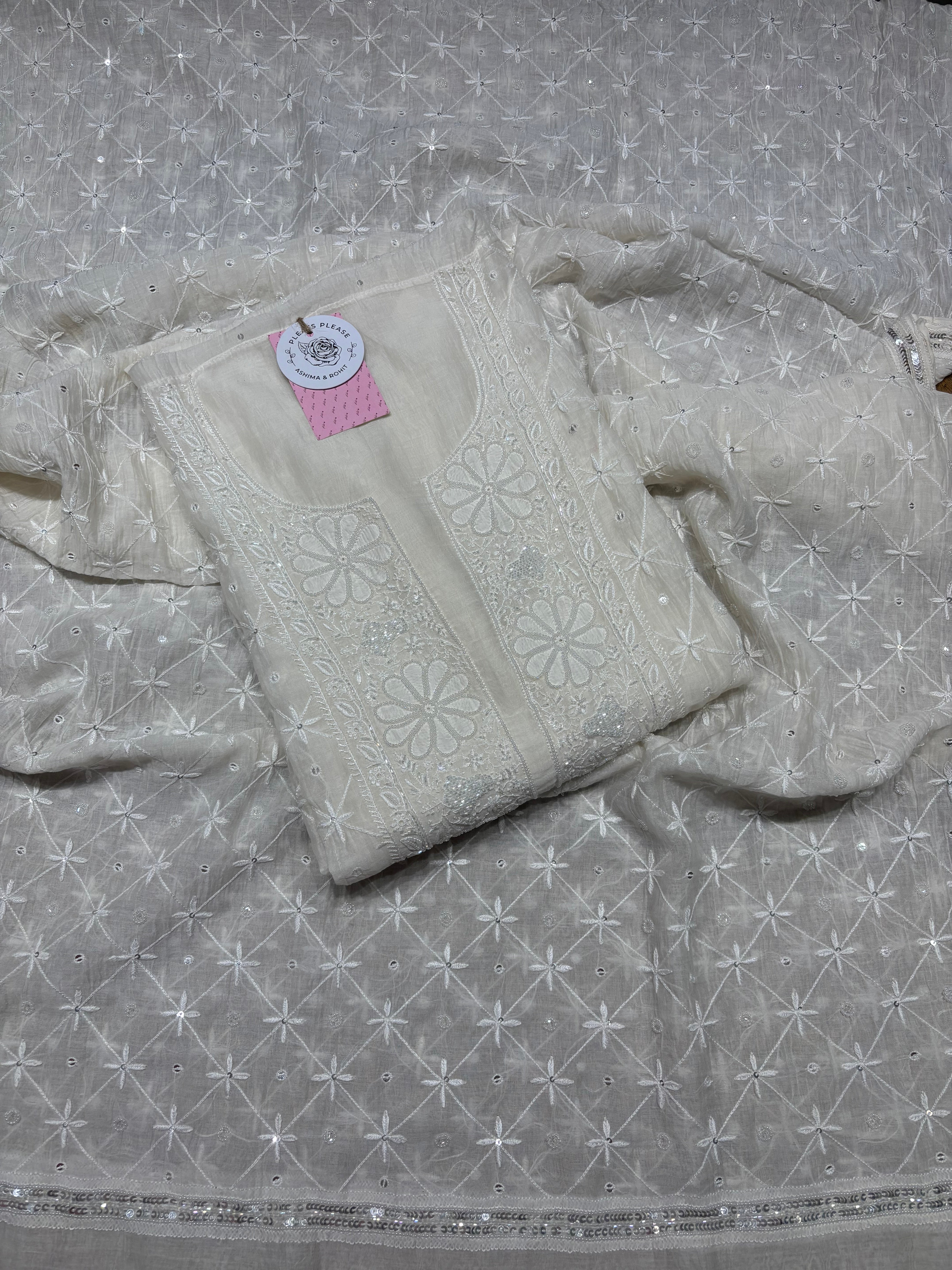 Dyeable Chanderi Mul Chikankari Kurta & Dupatta Set