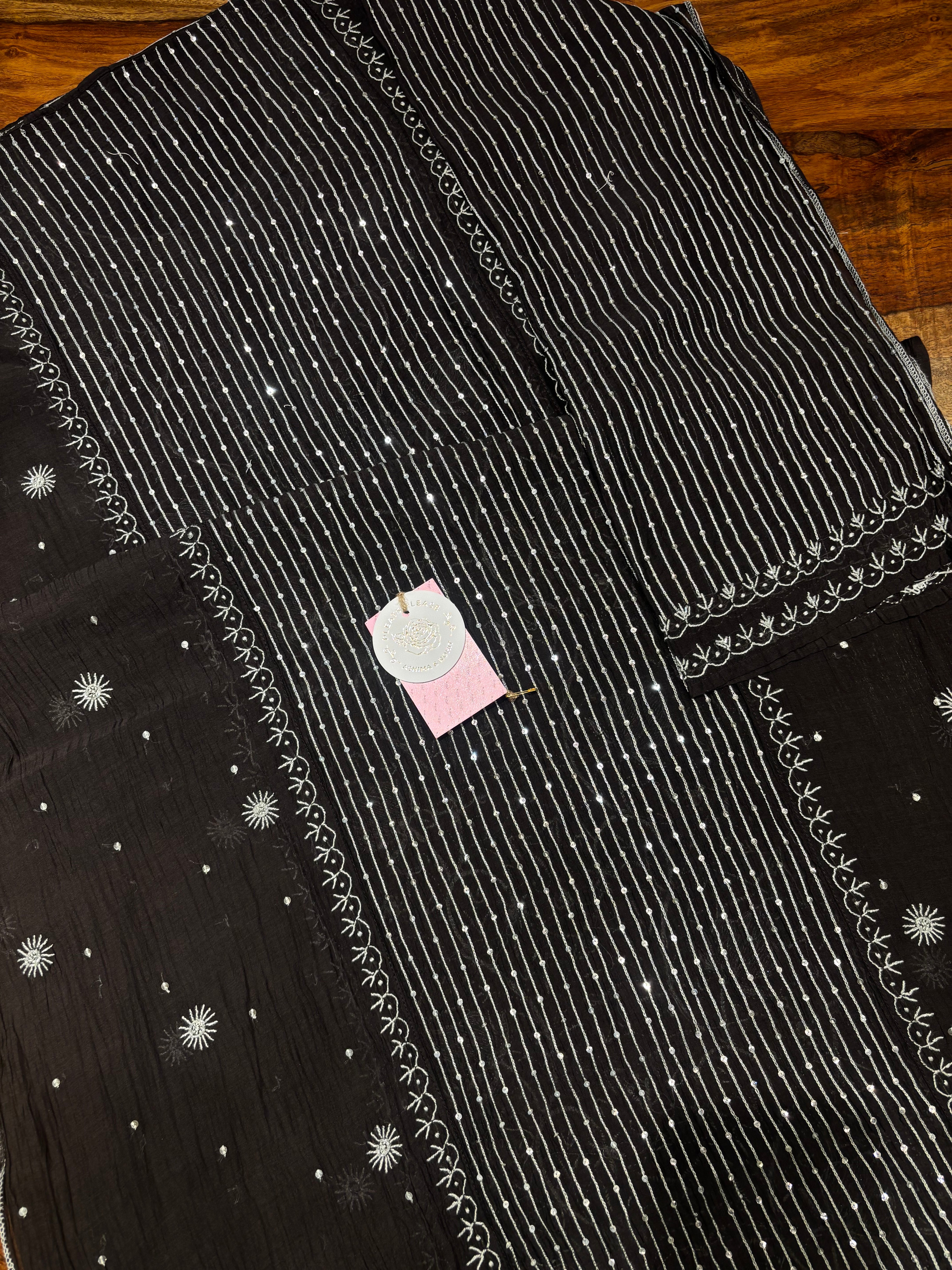 Black Chanderi Mul Chikankari Kurta & Dupatta Set