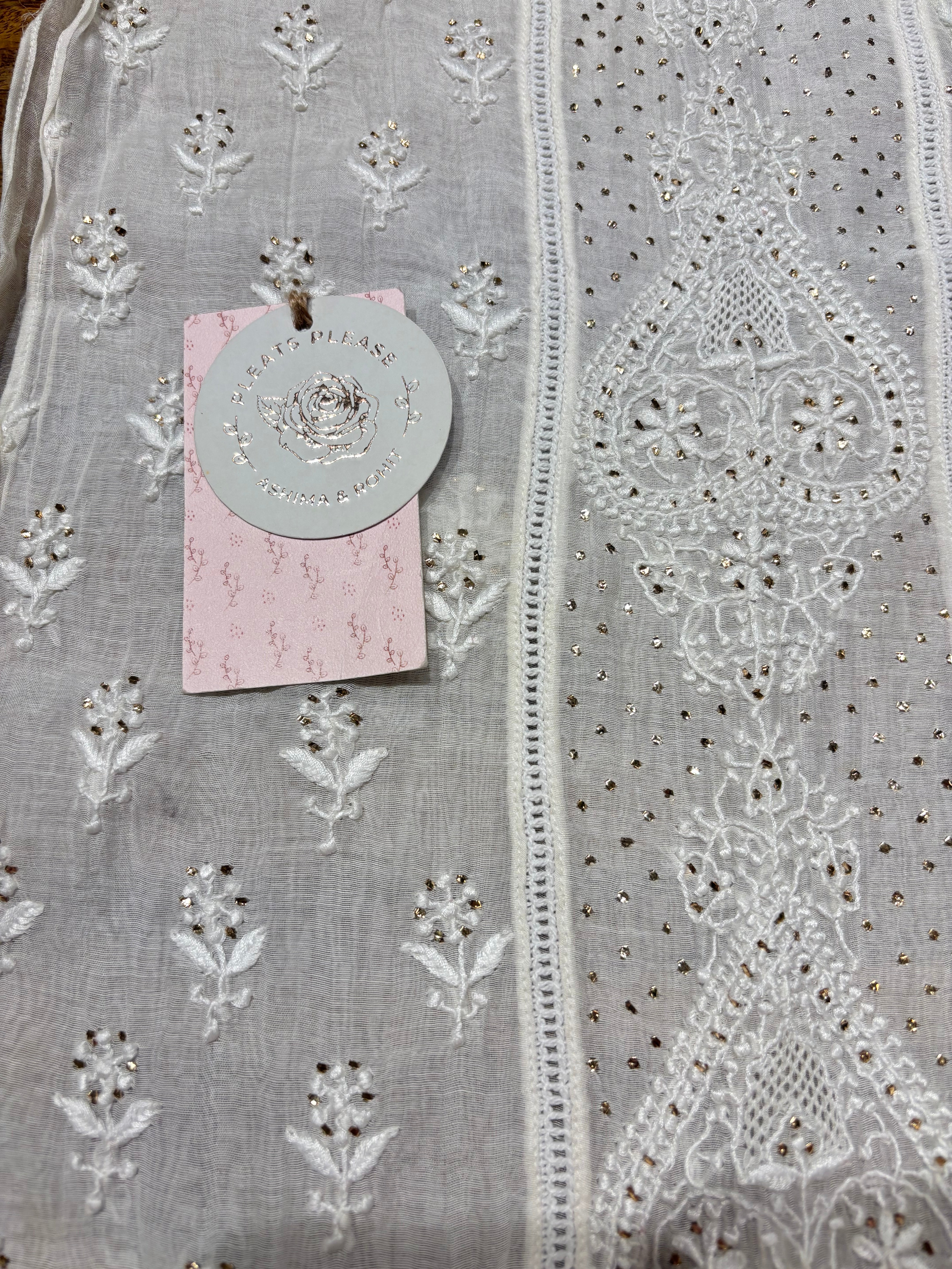 Dyeable Chanderi Mul Chikankari & Mukaish Kurta & Dupatta Set