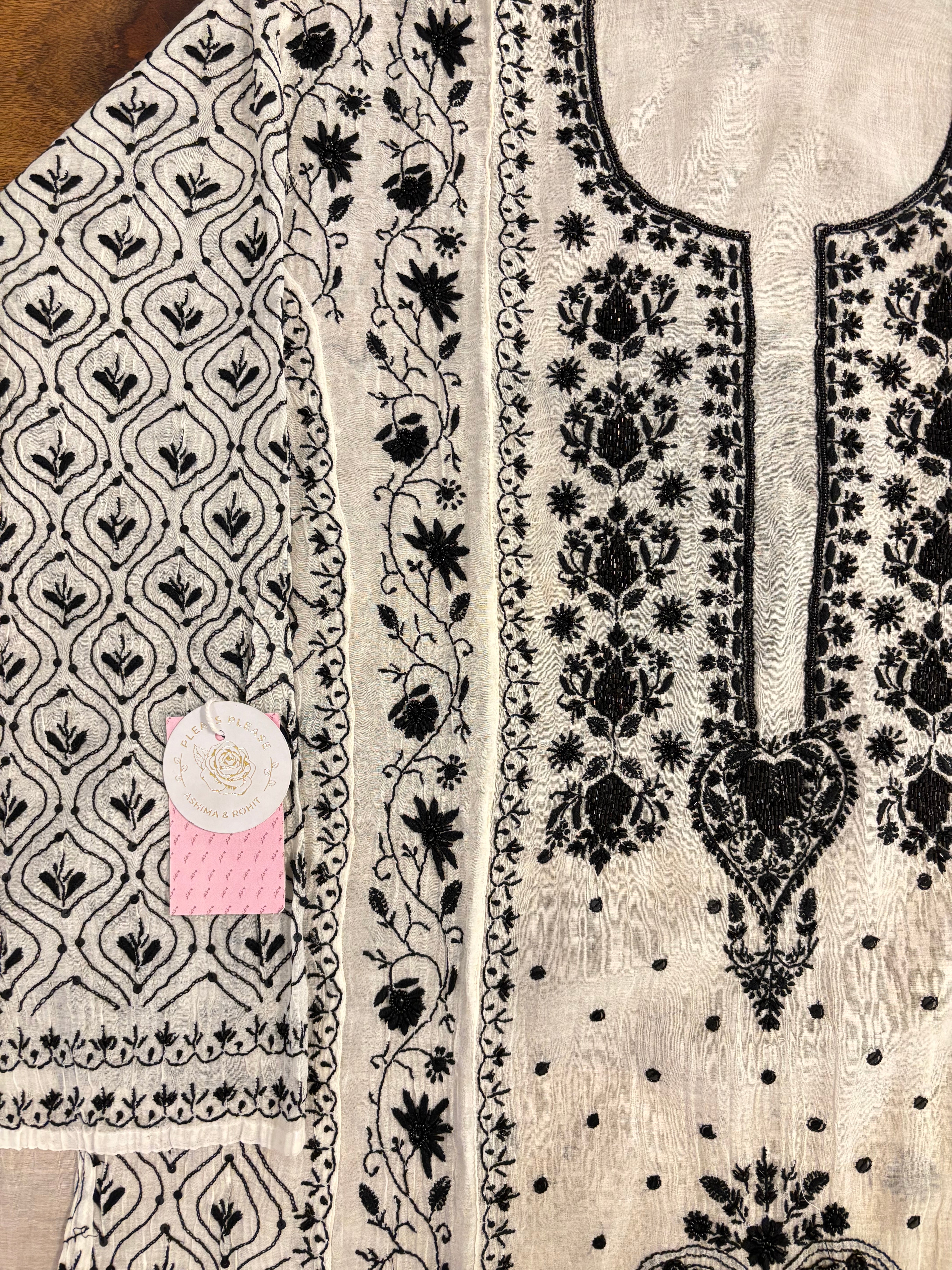 Dyeable Chanderi Mul Chikankari Kurta & Dupatta - Pleats PleaseChikankari