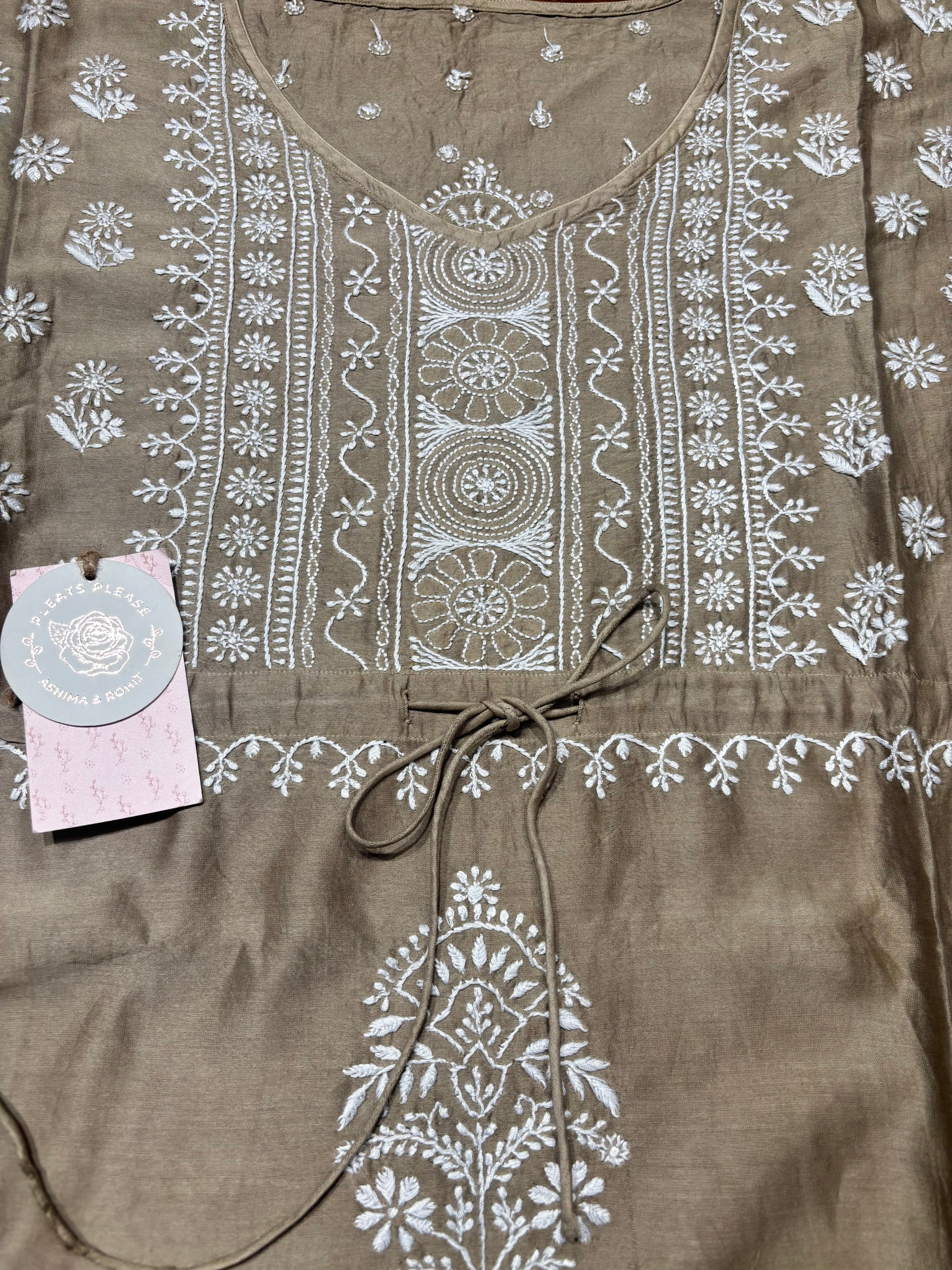 Brown Chanderi Silk Chikankari Kaftan