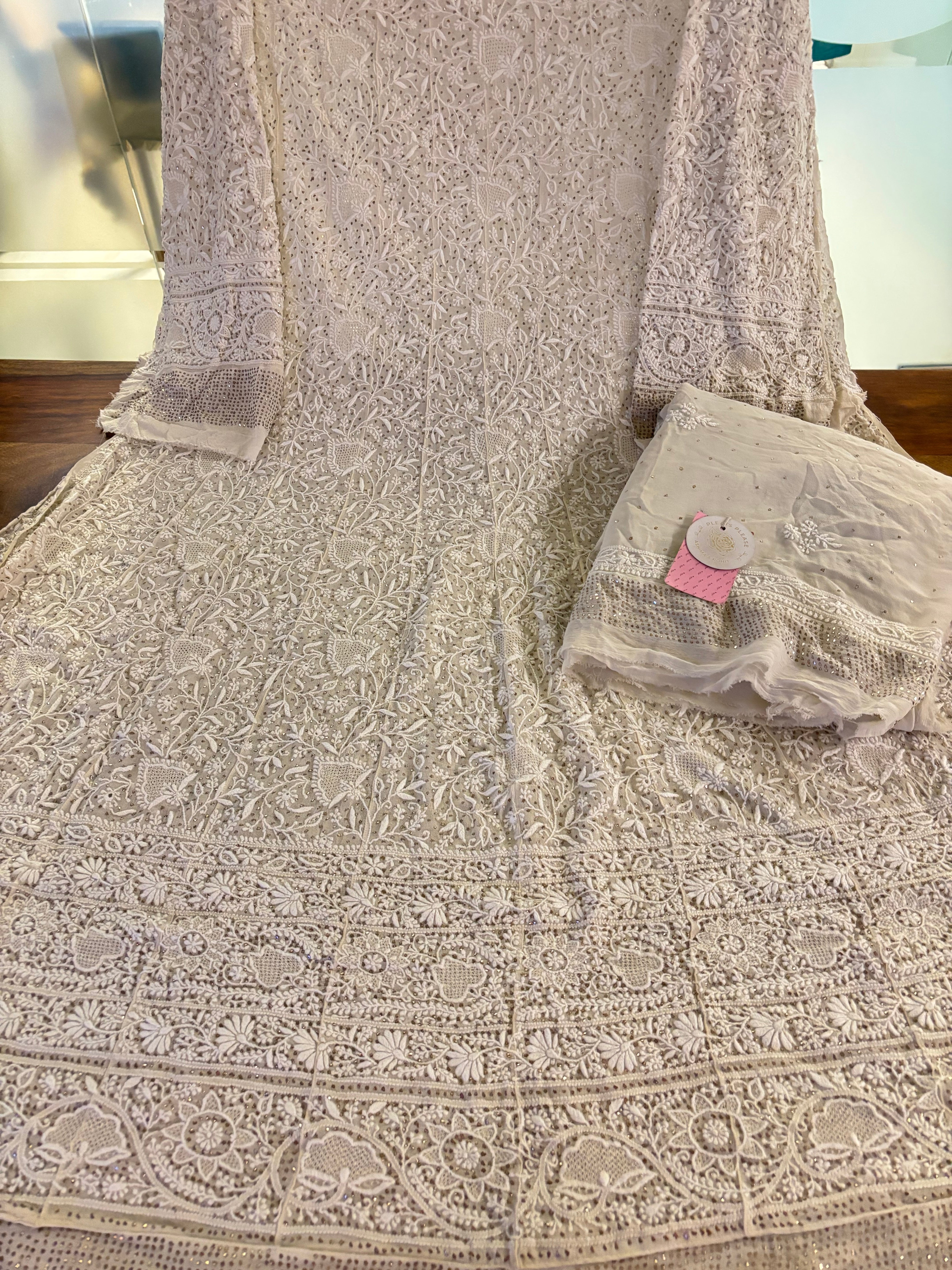 Dyeable Pure & Premium Mukaish & Chikankari A-Line Anarkali & Dupatta Set