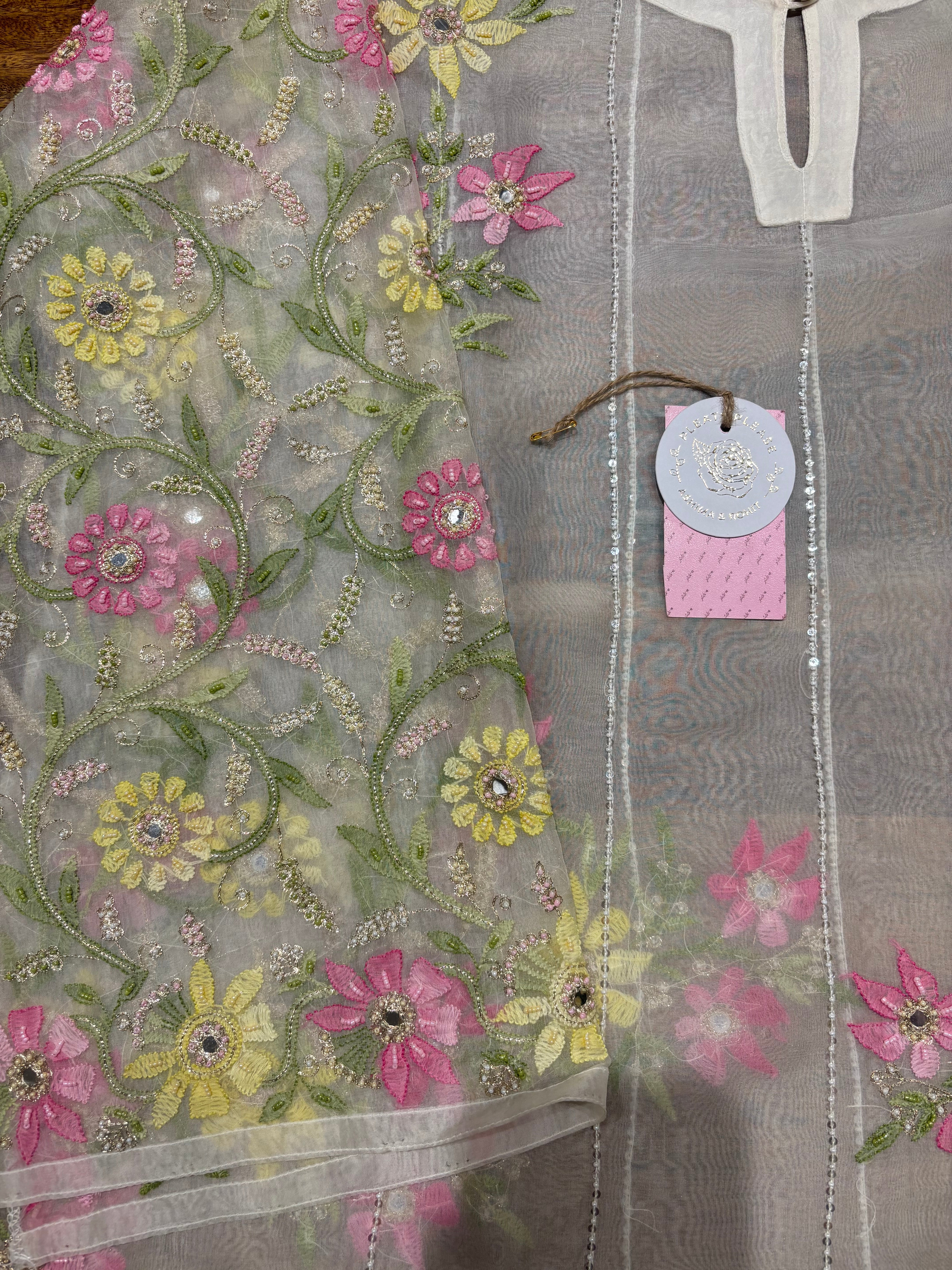 Dyeable Pure and Premium Organza Silk Chikankari Kurta and Dupatta Set