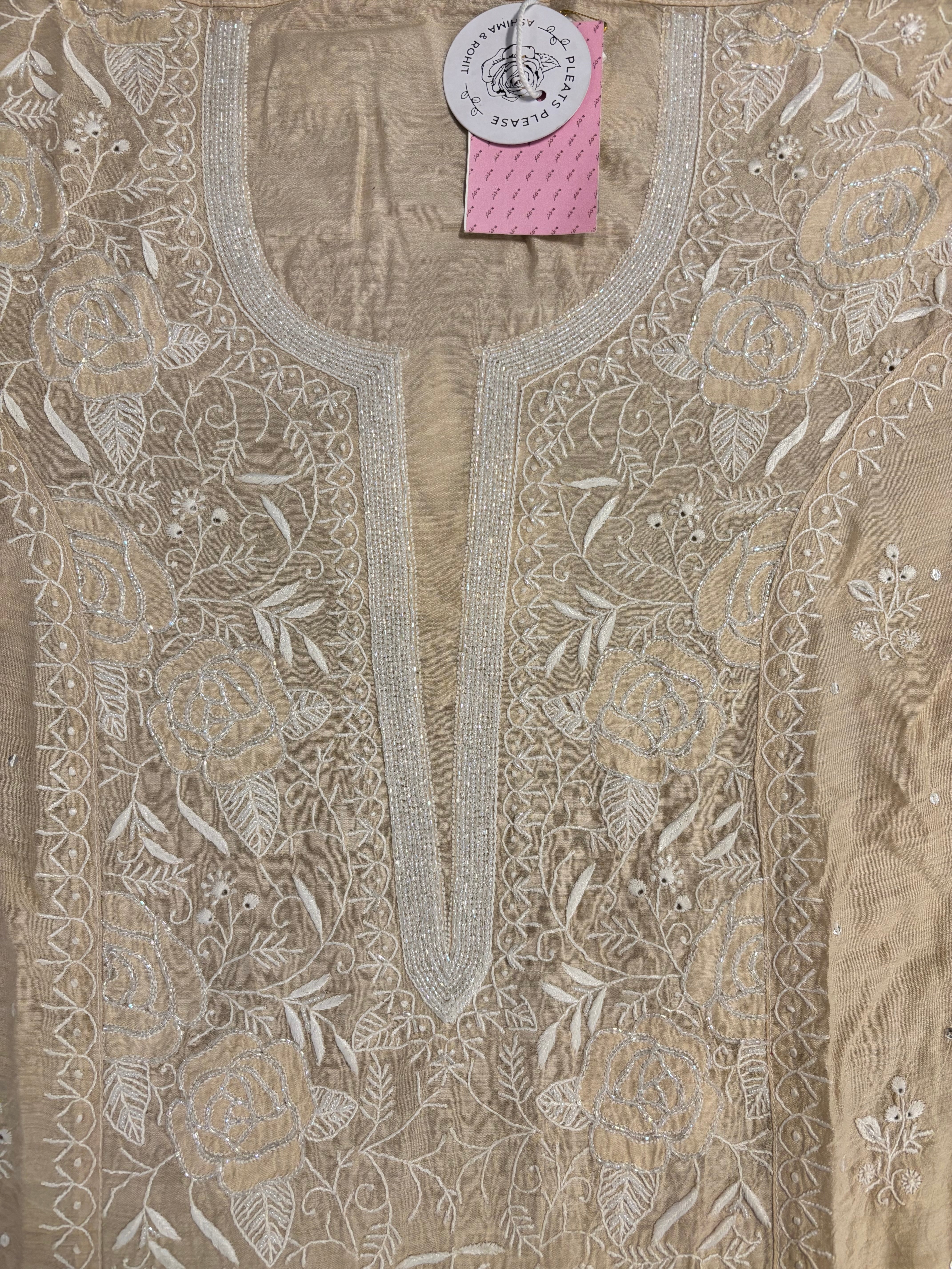Dyeable Monga Silk Chikankari Kurta & Dupatta