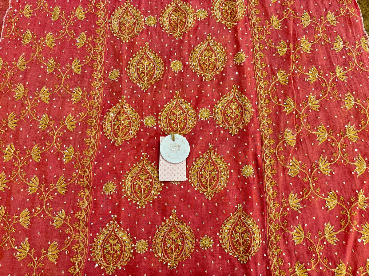 Rose Pink Pure & Premium Tissue Chikankari Kurta & Dupatta
