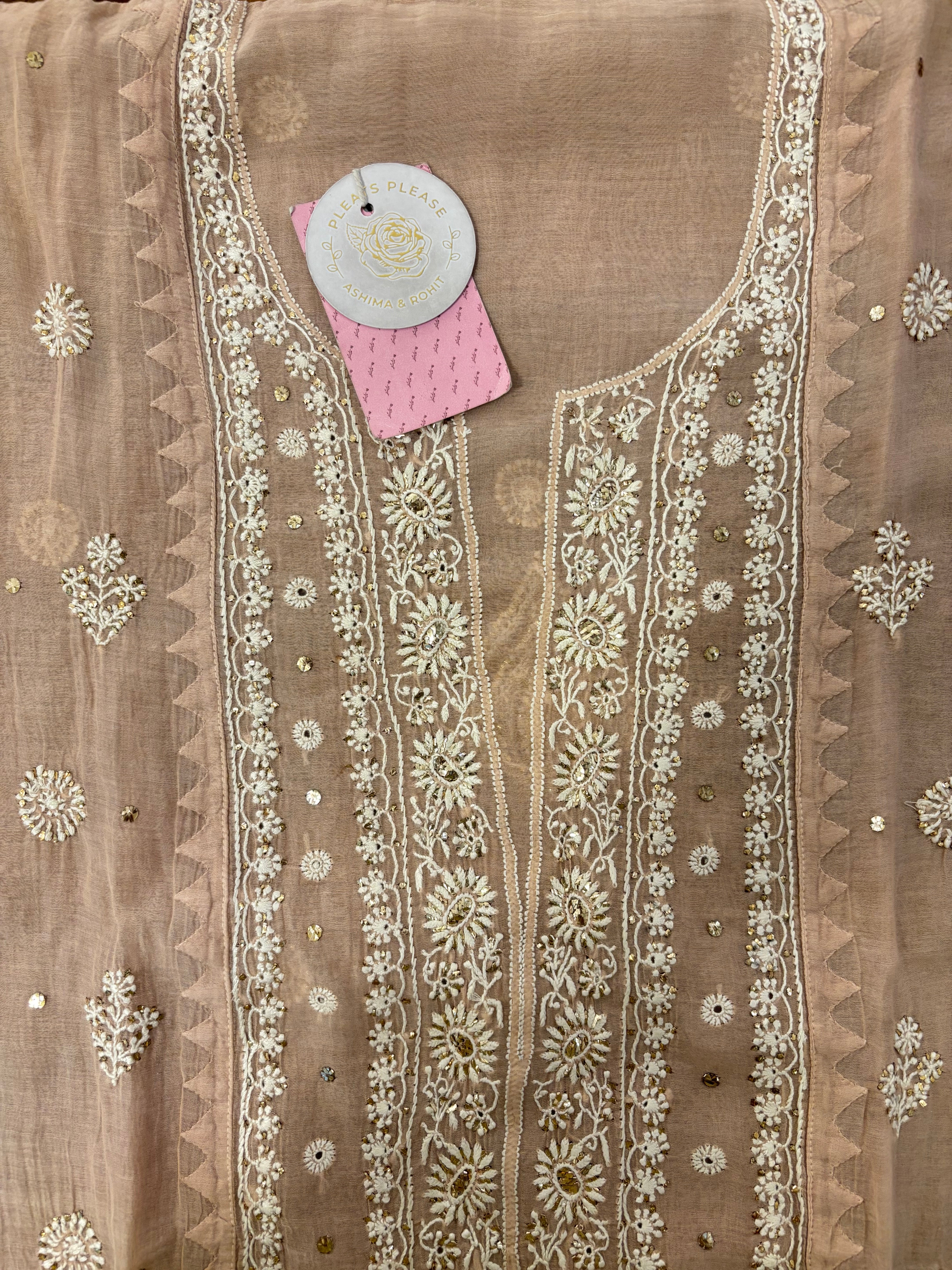 Rosewood Taupe Chanderi Mukaish Chikankari Kurta & Dupatta