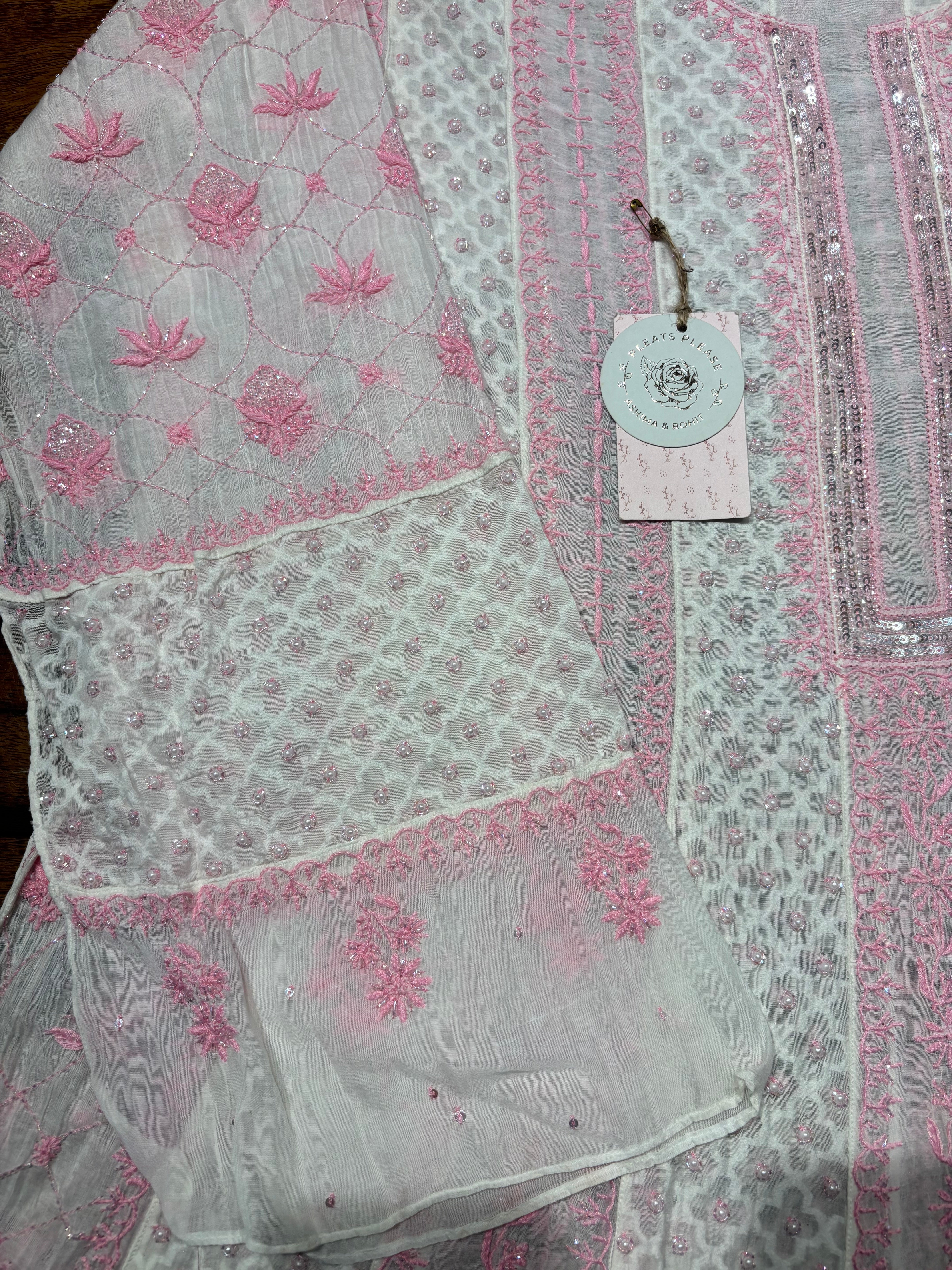 Dyeable Pure Chanderi Mul Chikankari Anarkali & Dupatta Set