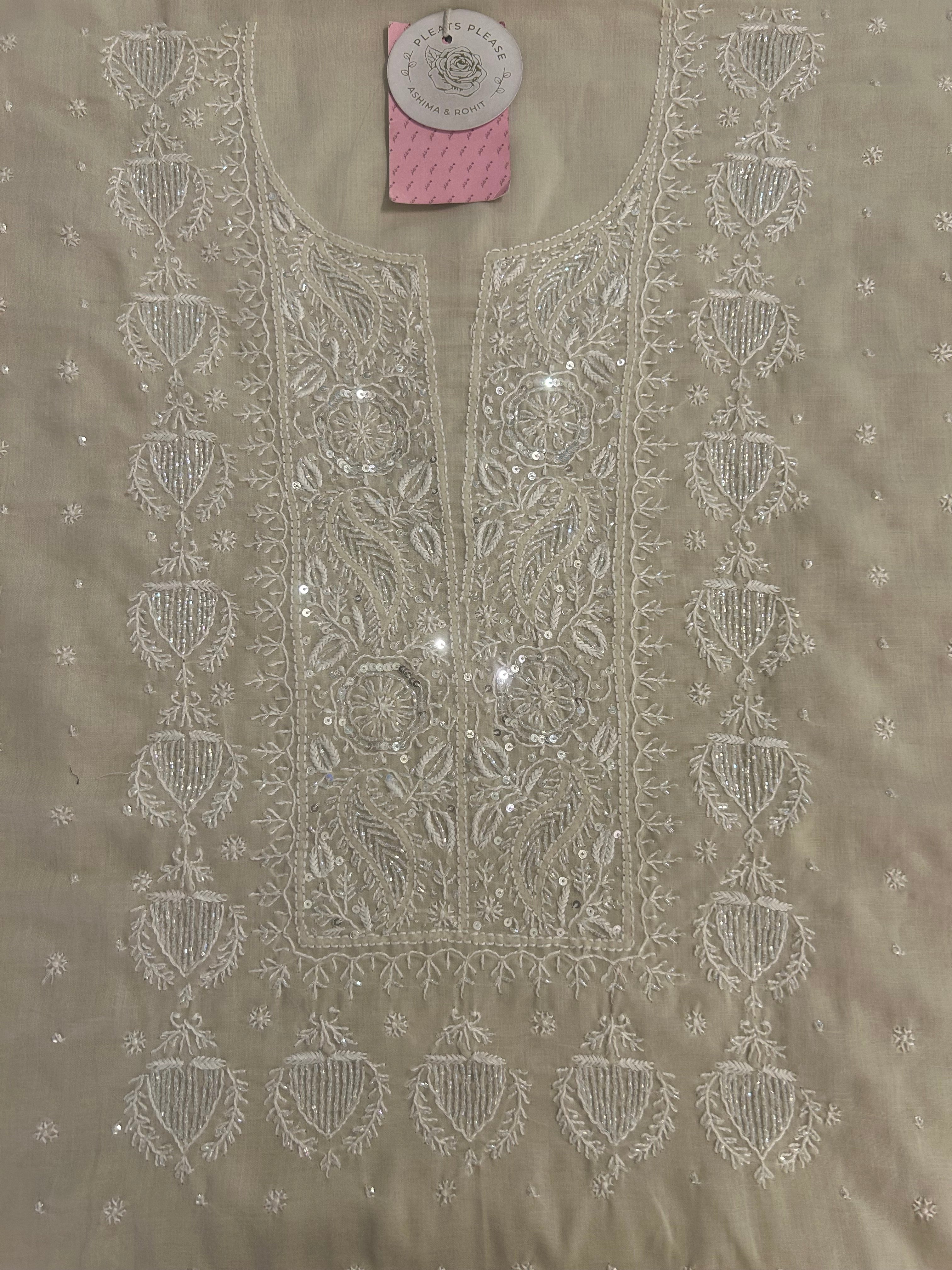 Coffee Cream Mulmul Chikankari Kurta