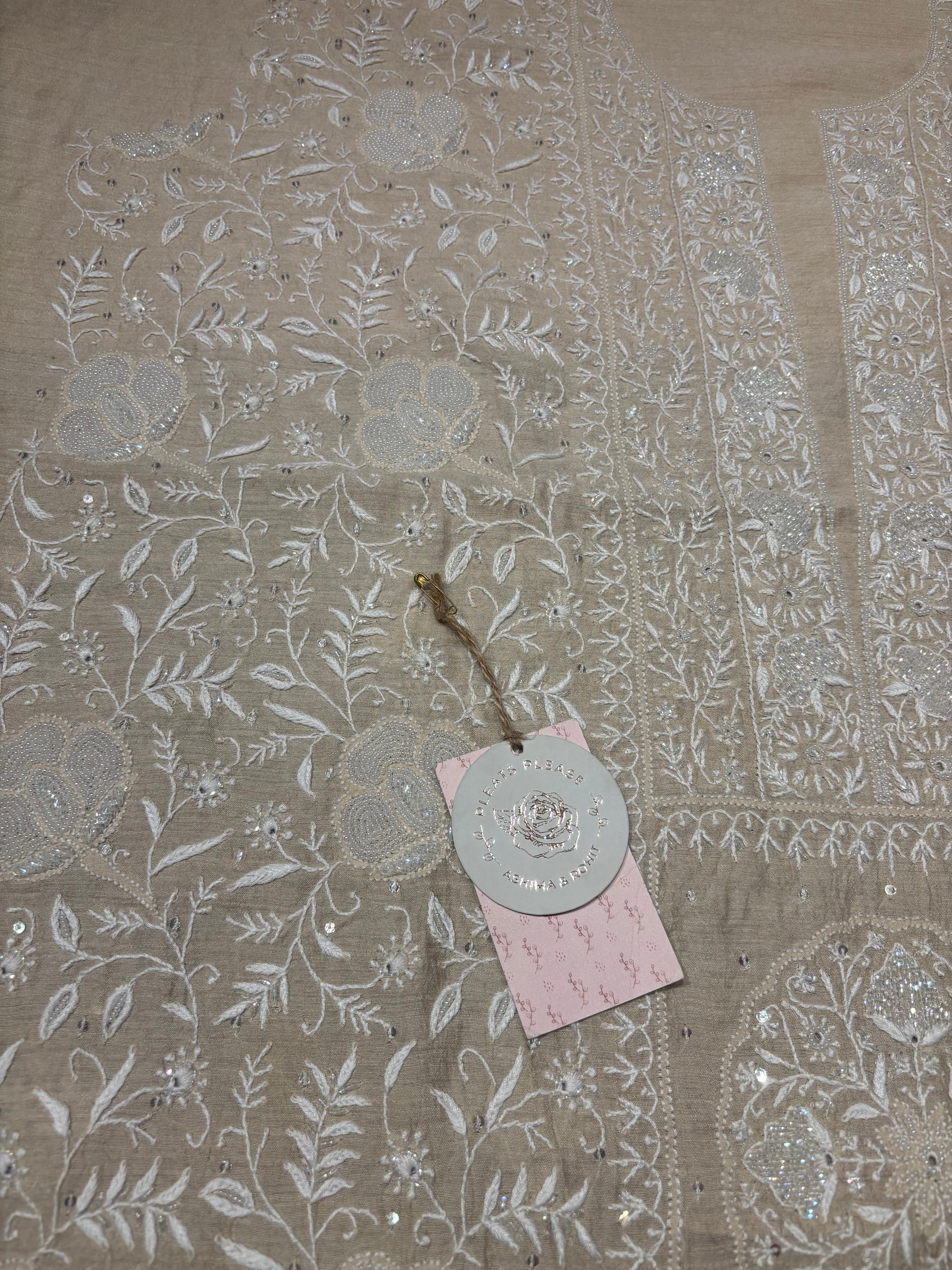 Dyeable monga Silk Chikankari Kurta and Dupatta Fabric