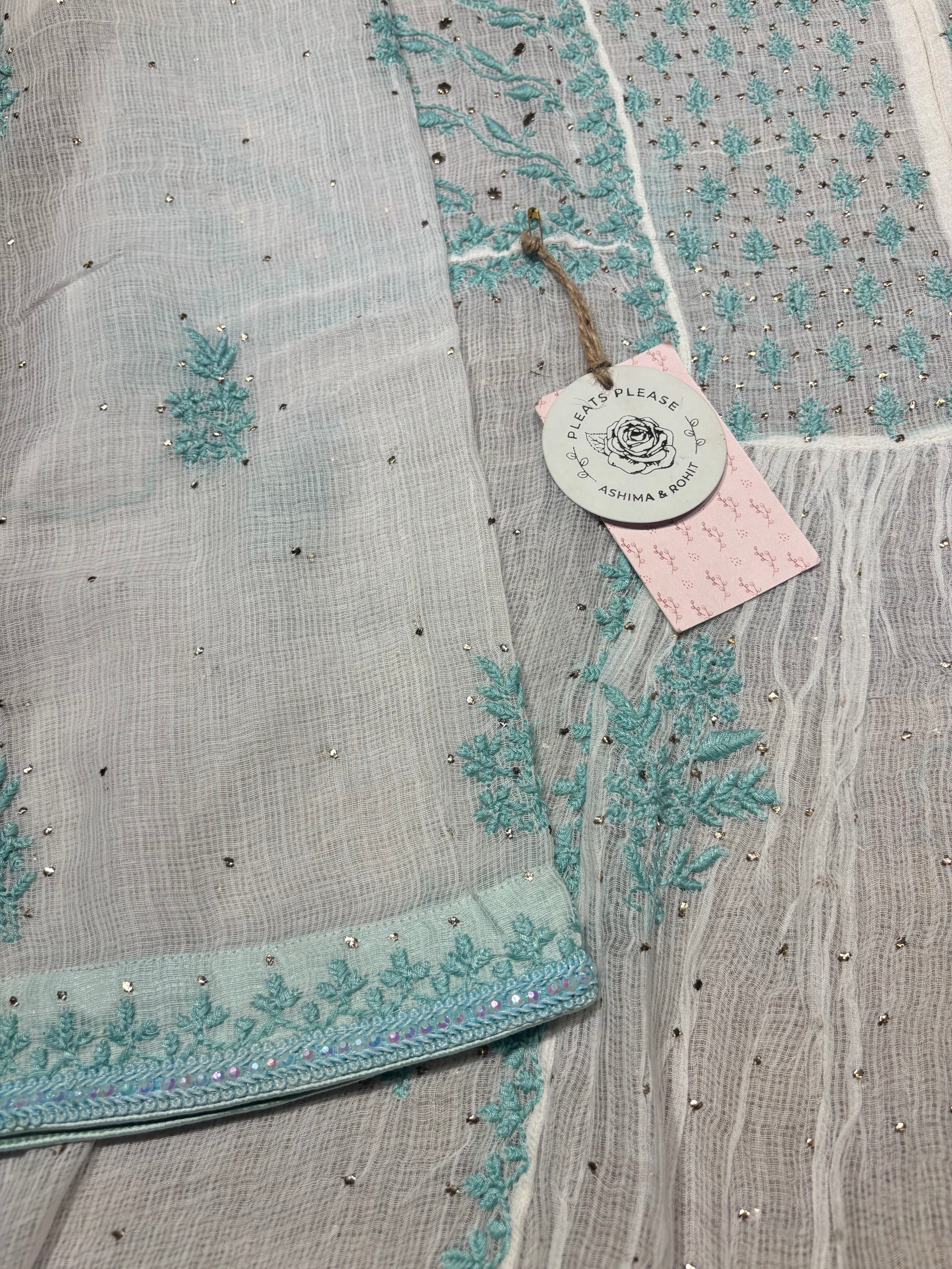 Dyeable Kota Doria Chikankari Kurta And Dupatta Set