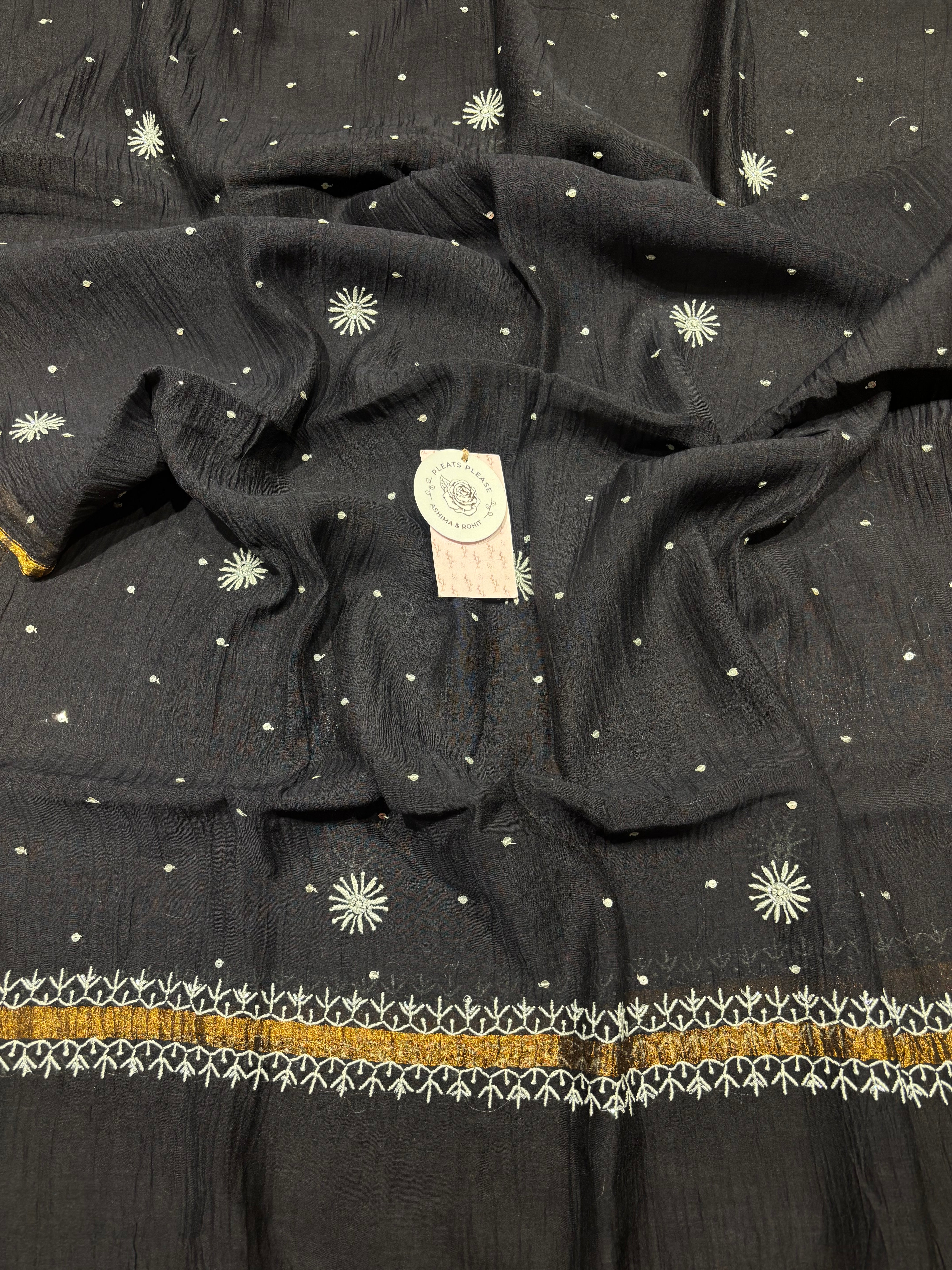 Black Chanderi Mul Chikankari Kurta & Dupatta Set