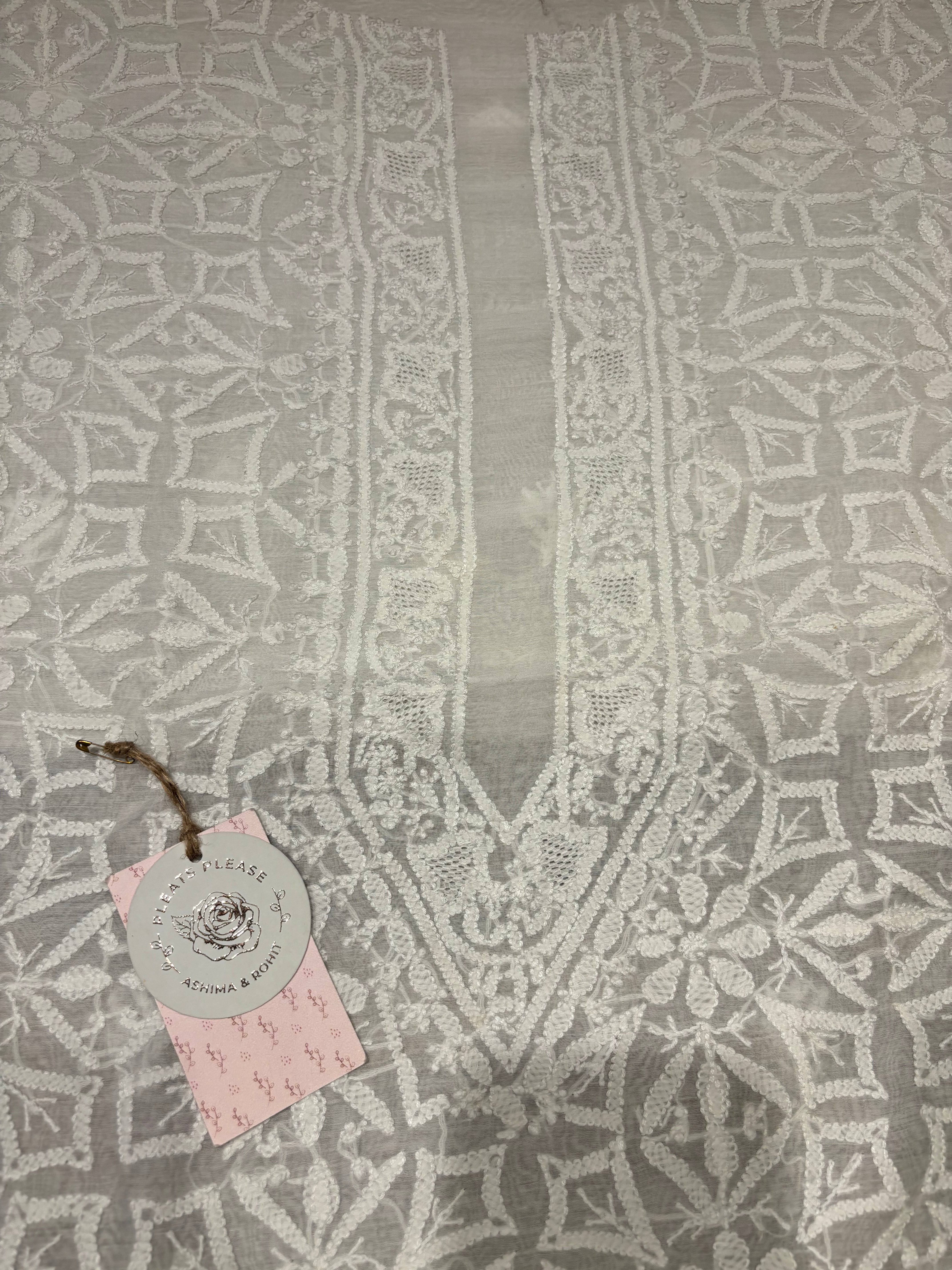 Dyeable Chanderi Mul Chikankari Men’s Kurta Fabric