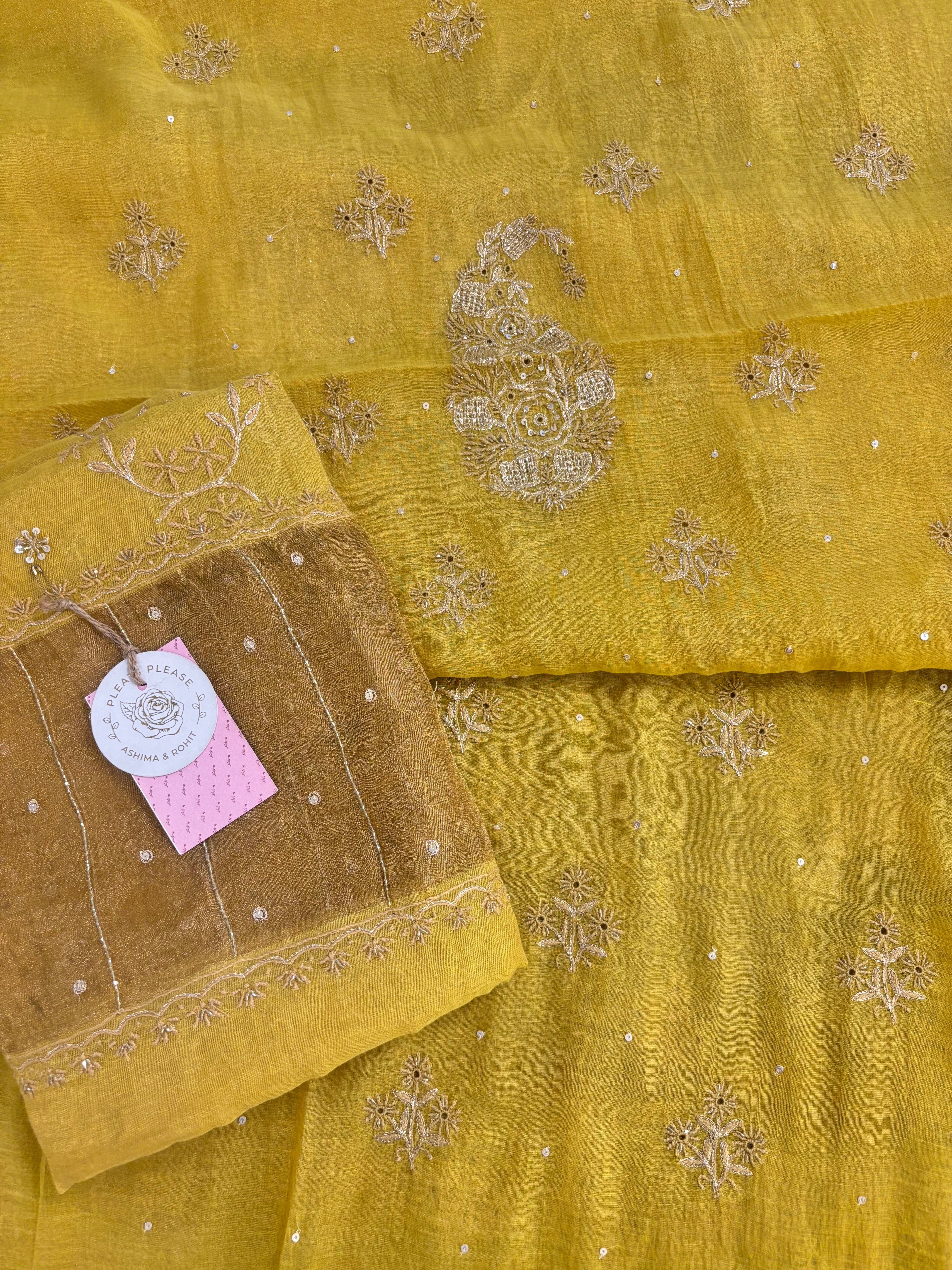 Yellow Pure & Premium Tissue Chikankari Kurta & Dupatta