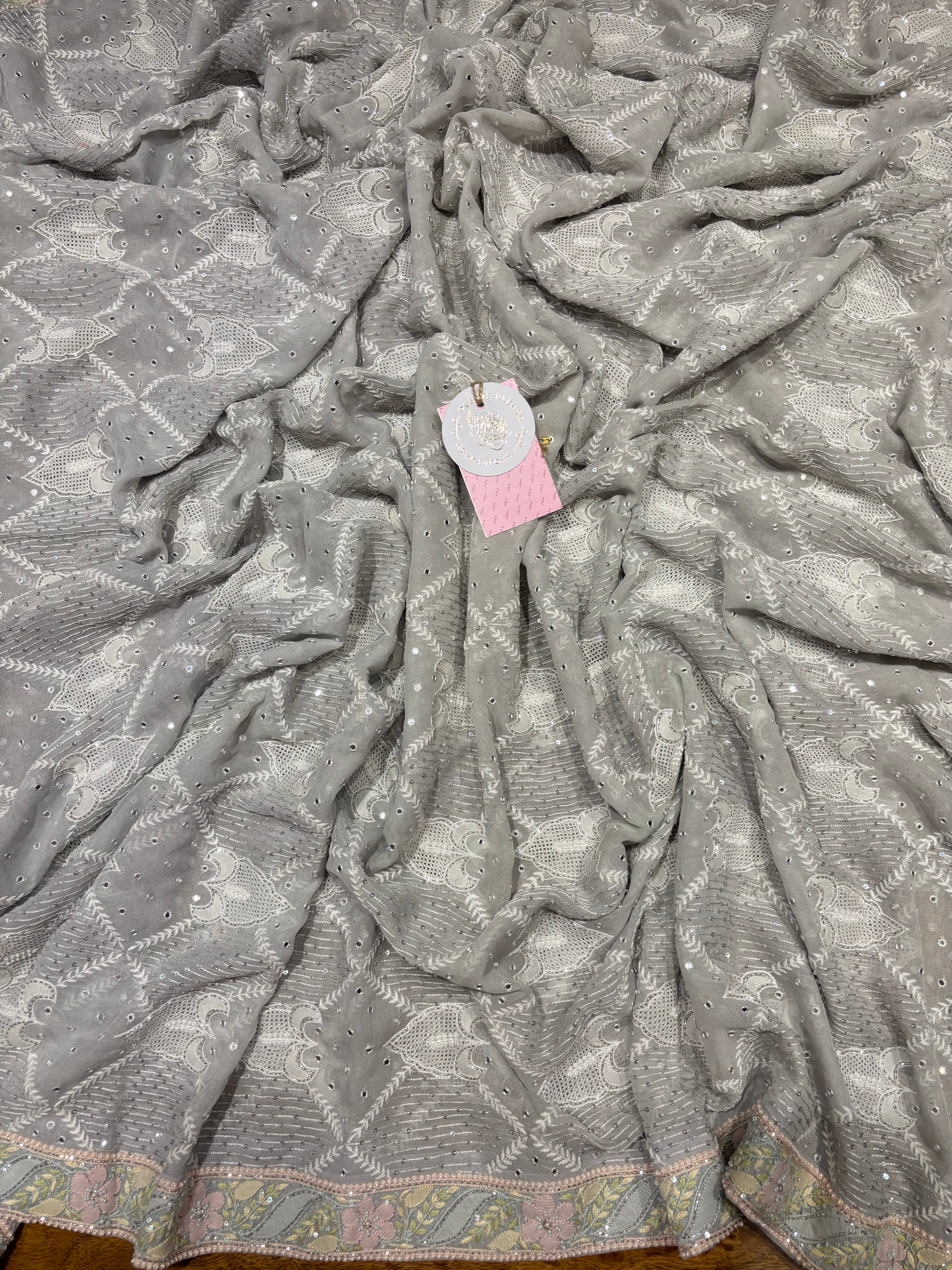 Gray Pure & Premium Georgette Kurta & Dupatta Fabric