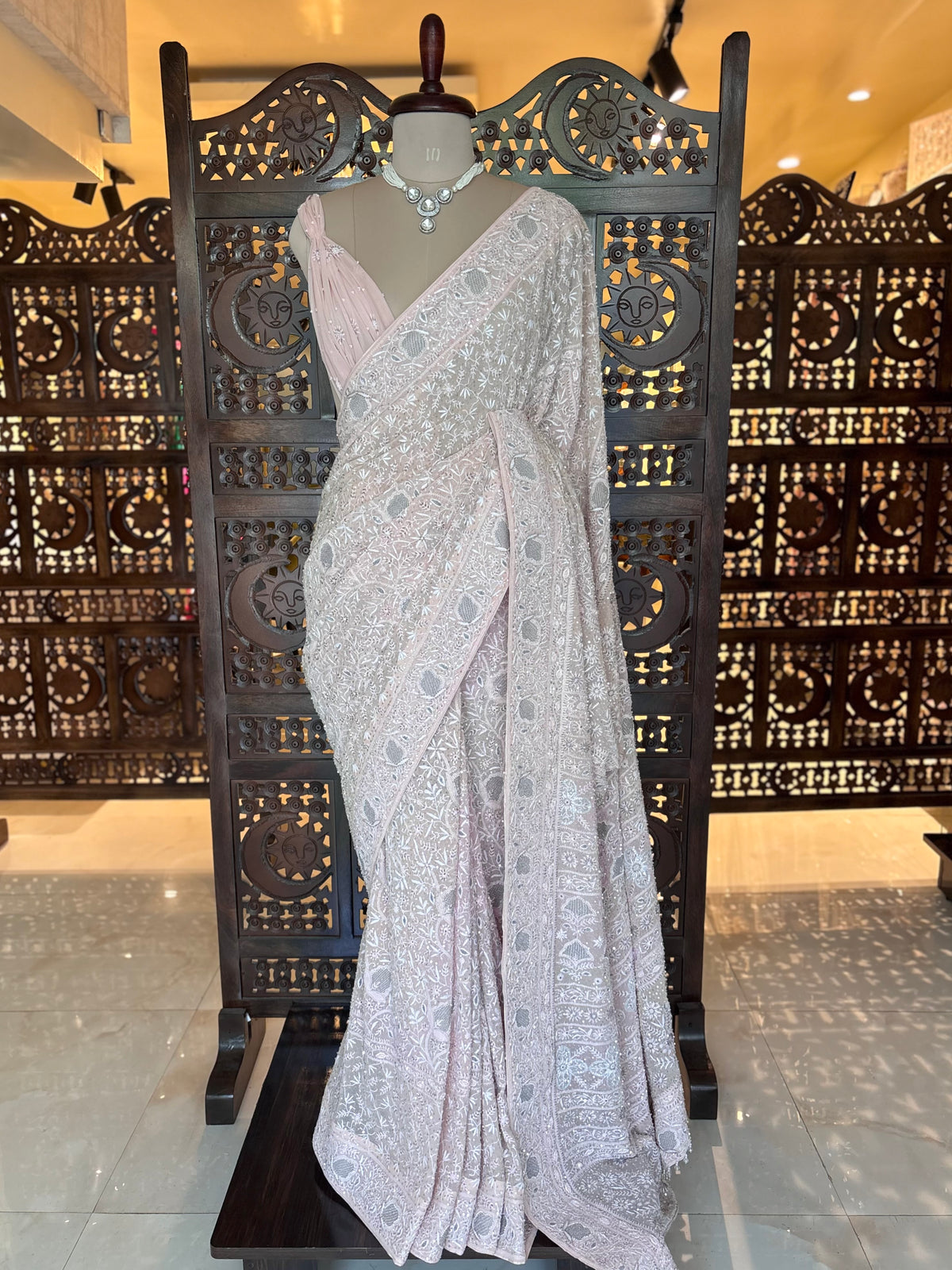 Baby Pink Pure & Premium Georgette Chikankari Saree