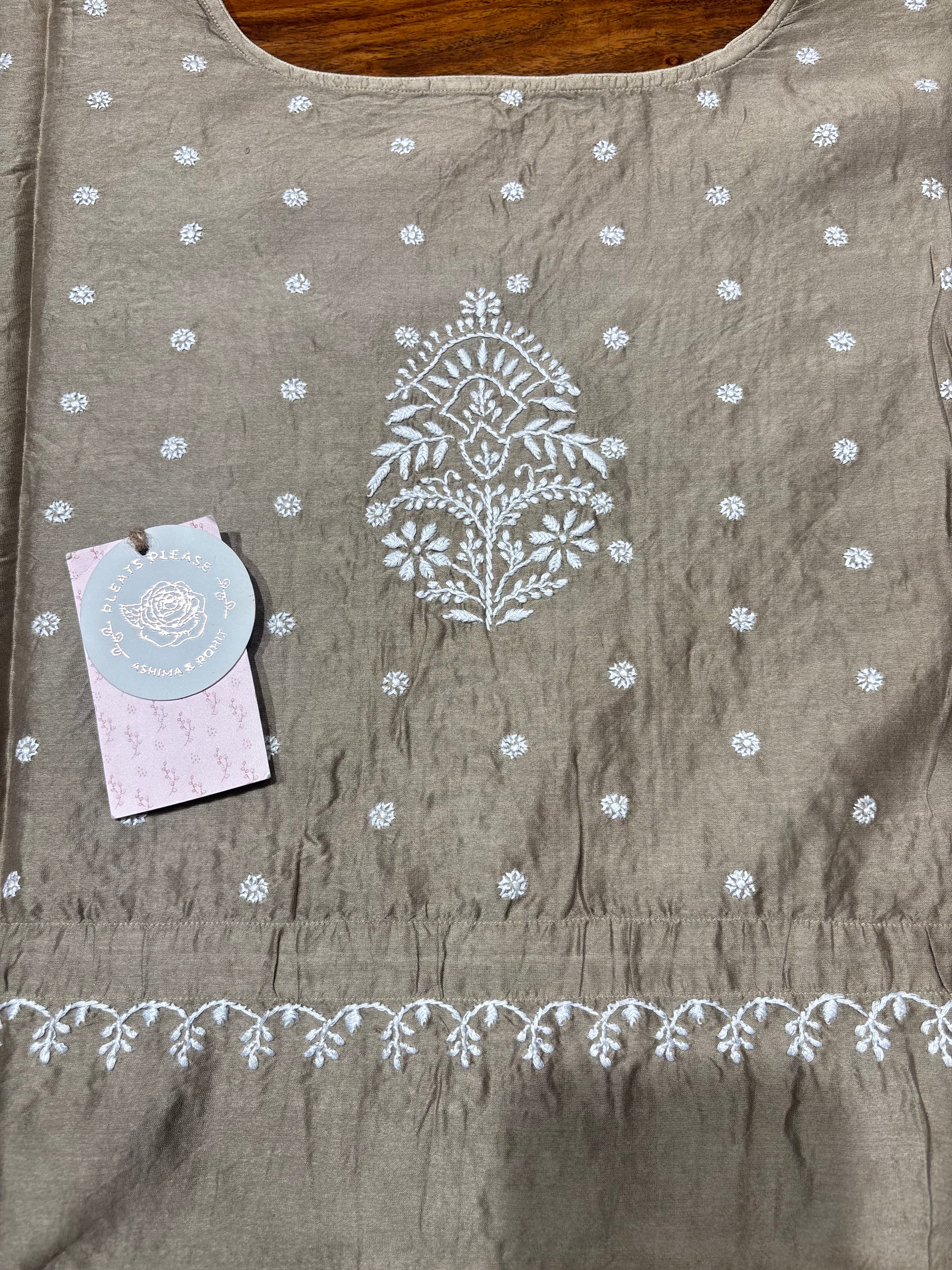 Brown Chanderi Silk Chikankari Kaftan