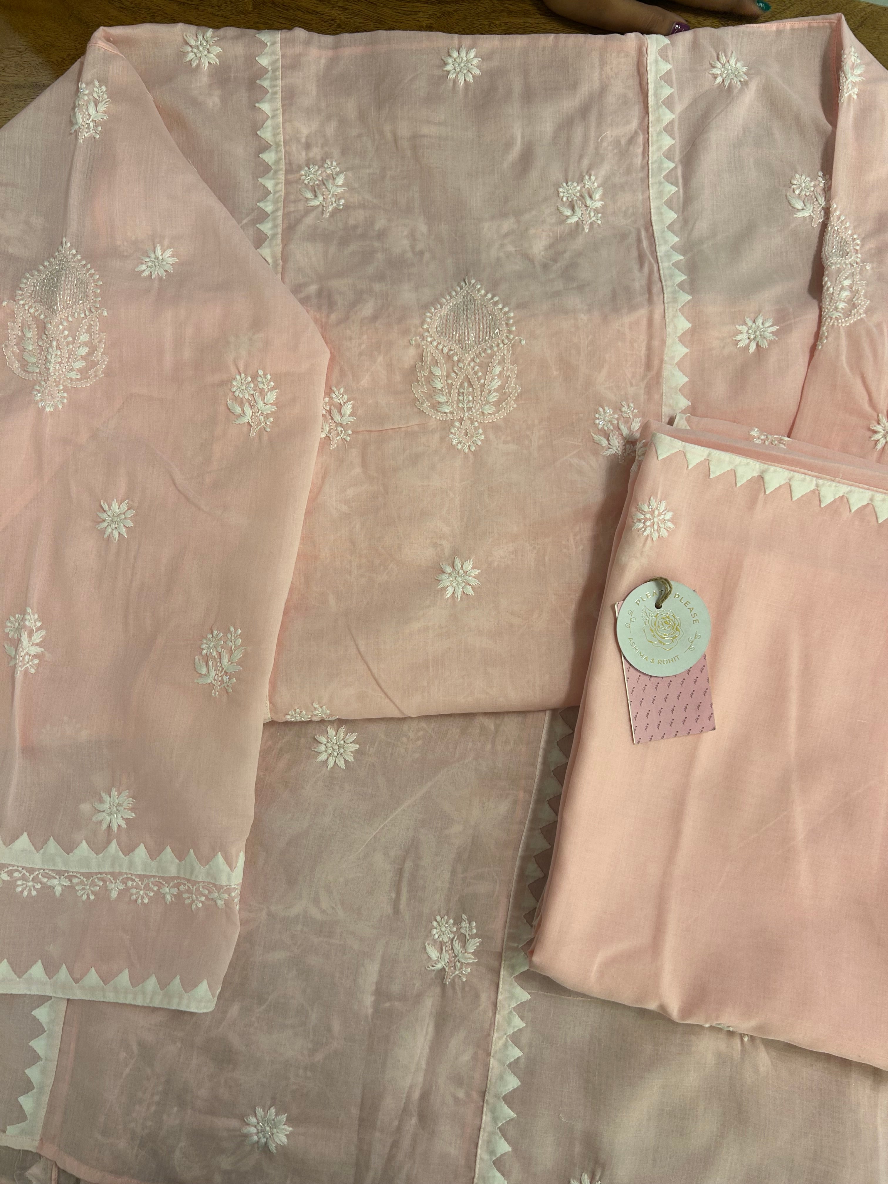 Baby Pink Mulmul  Chikankari Kurta & Dupatta