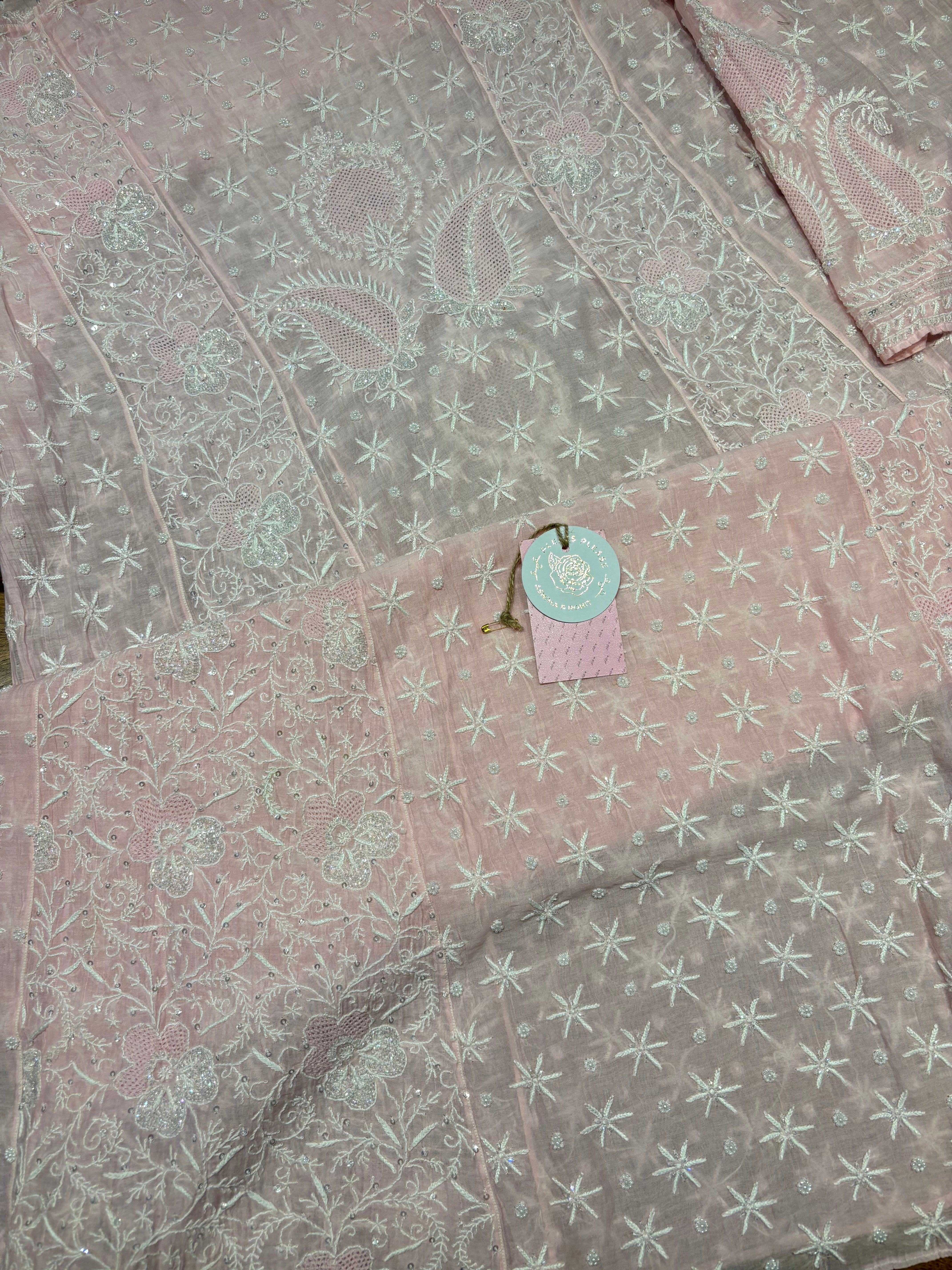 Soft pink Chanderi Mul Chikankari Anarkali and Dupatta Set