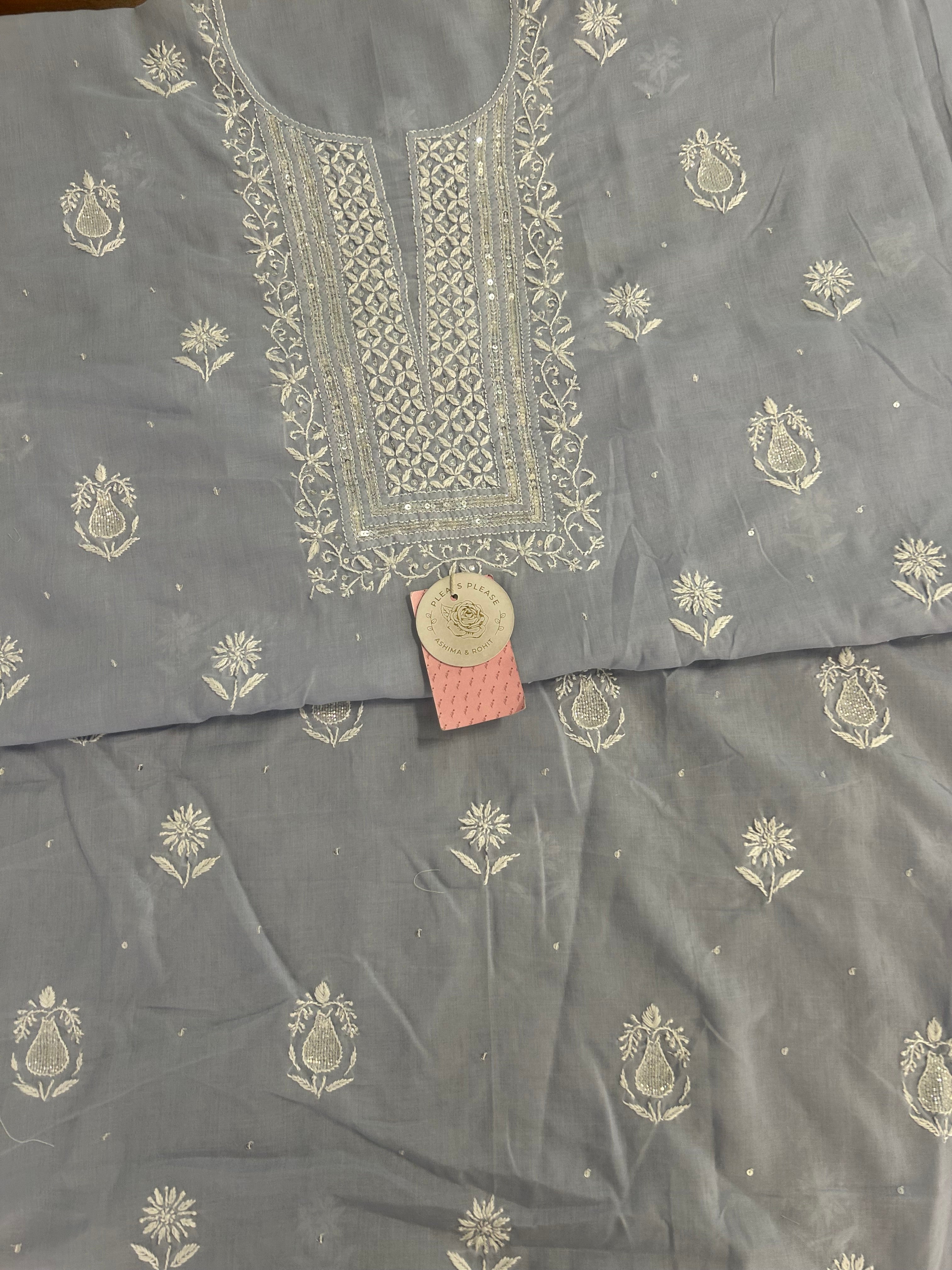 Misty Grey Mulmul Chikankari Kurta