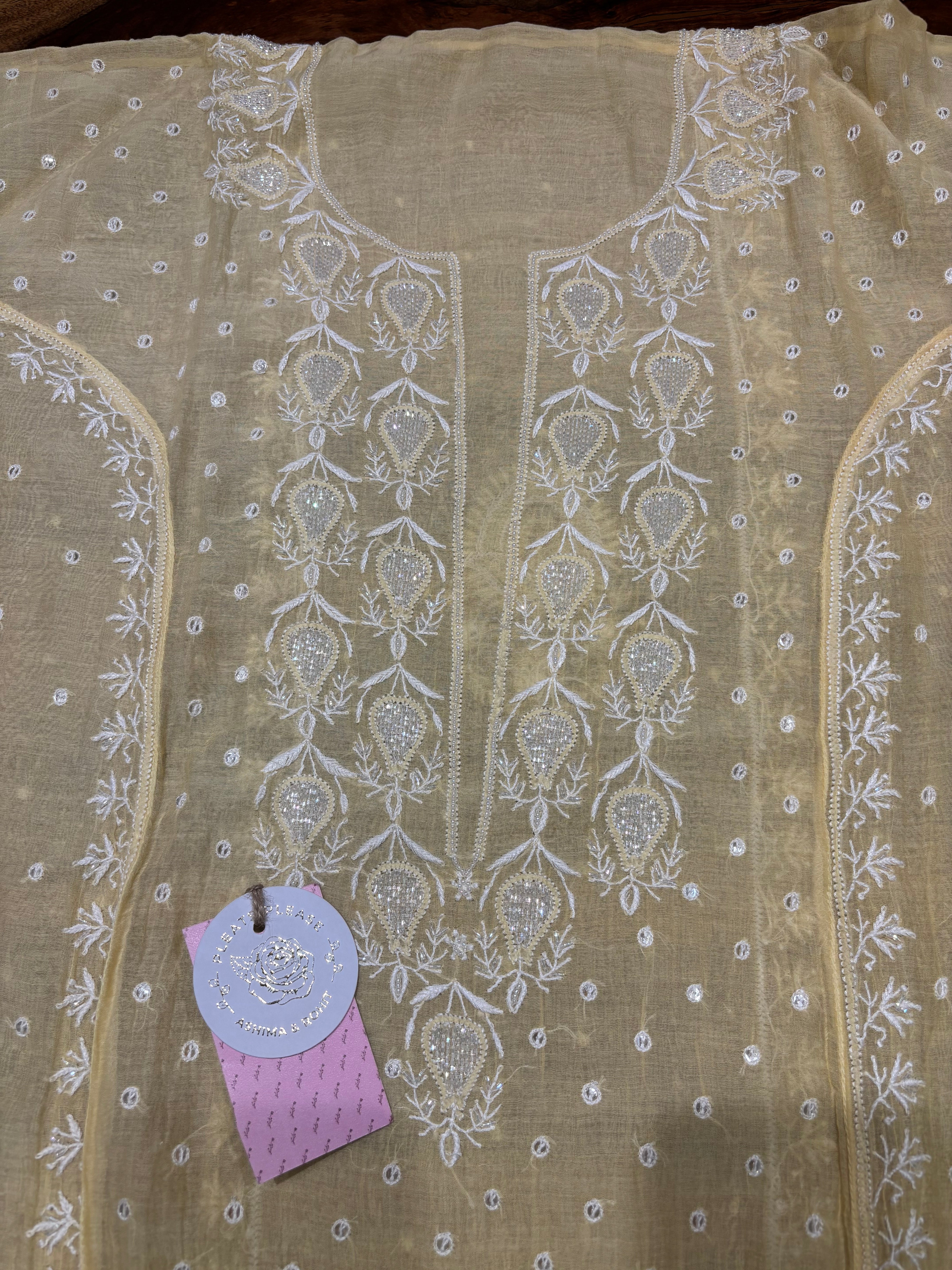 Butter Yellow Chanderi Mul Chikankari Kurta & Dupatta Set