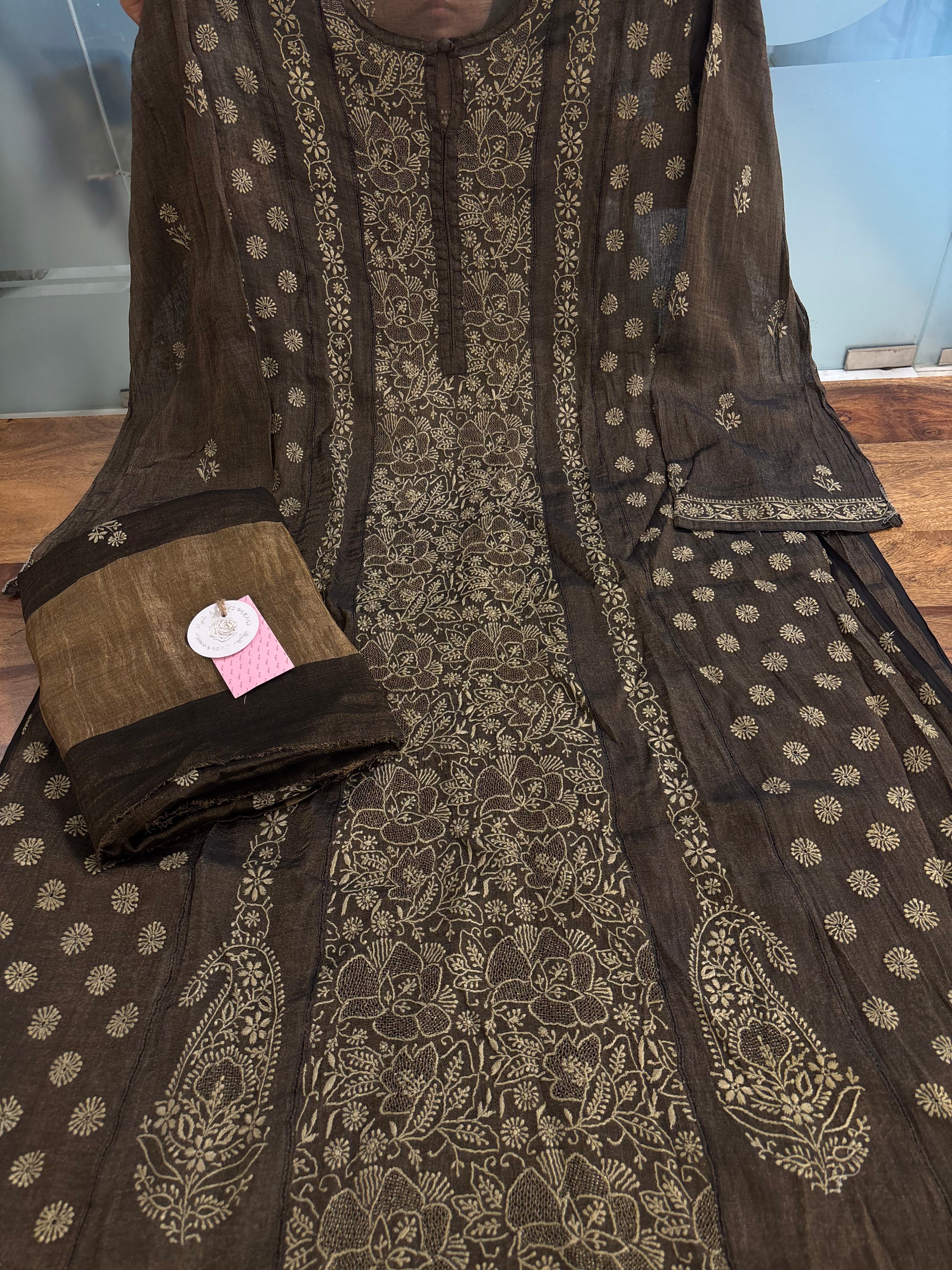 Black Pure & Premium Tissue Jaal Chikankari Kurta & Dupatta