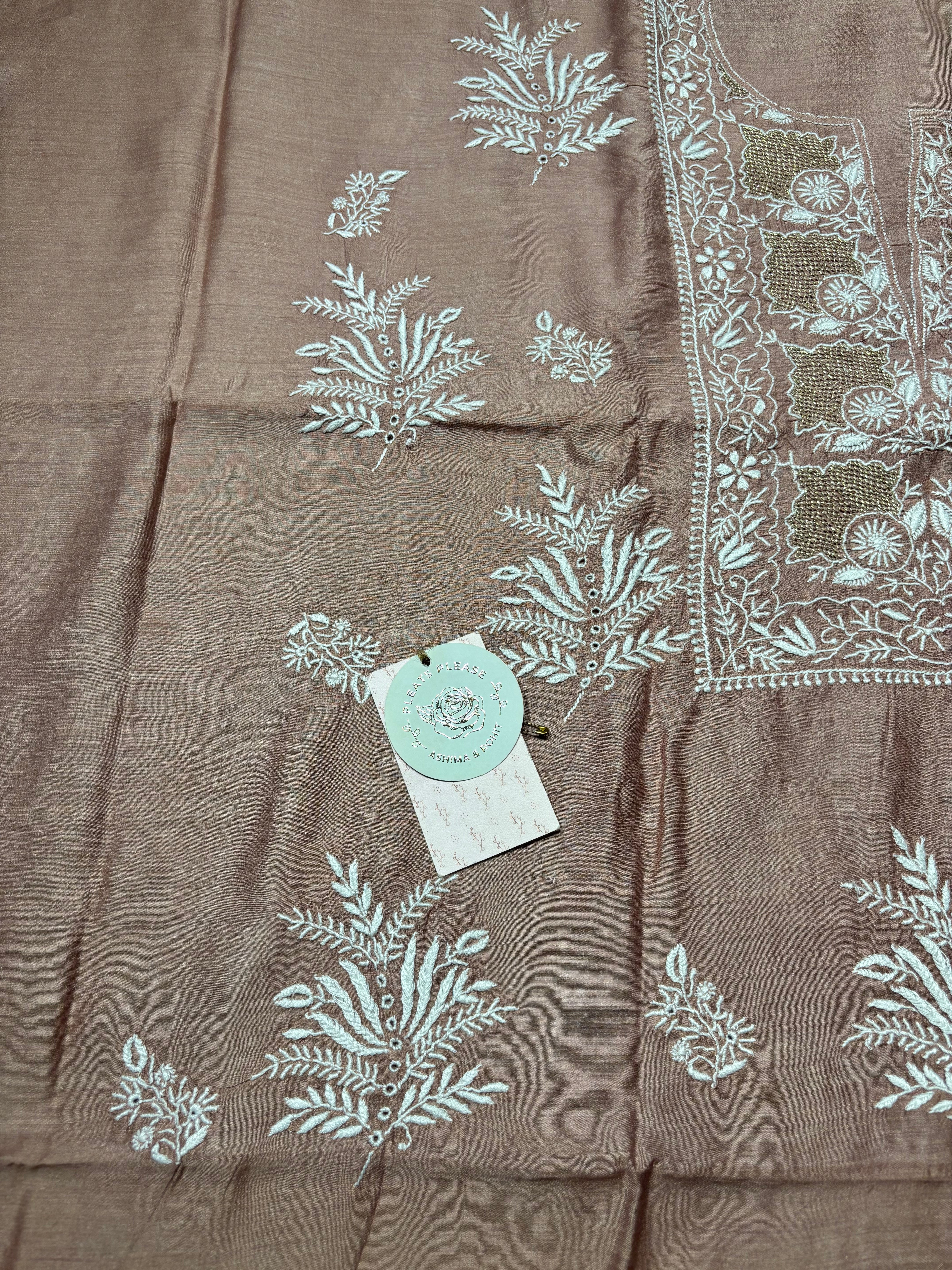 Garnet Monga Silk Chikankari Kurta And Dupatta Fabric