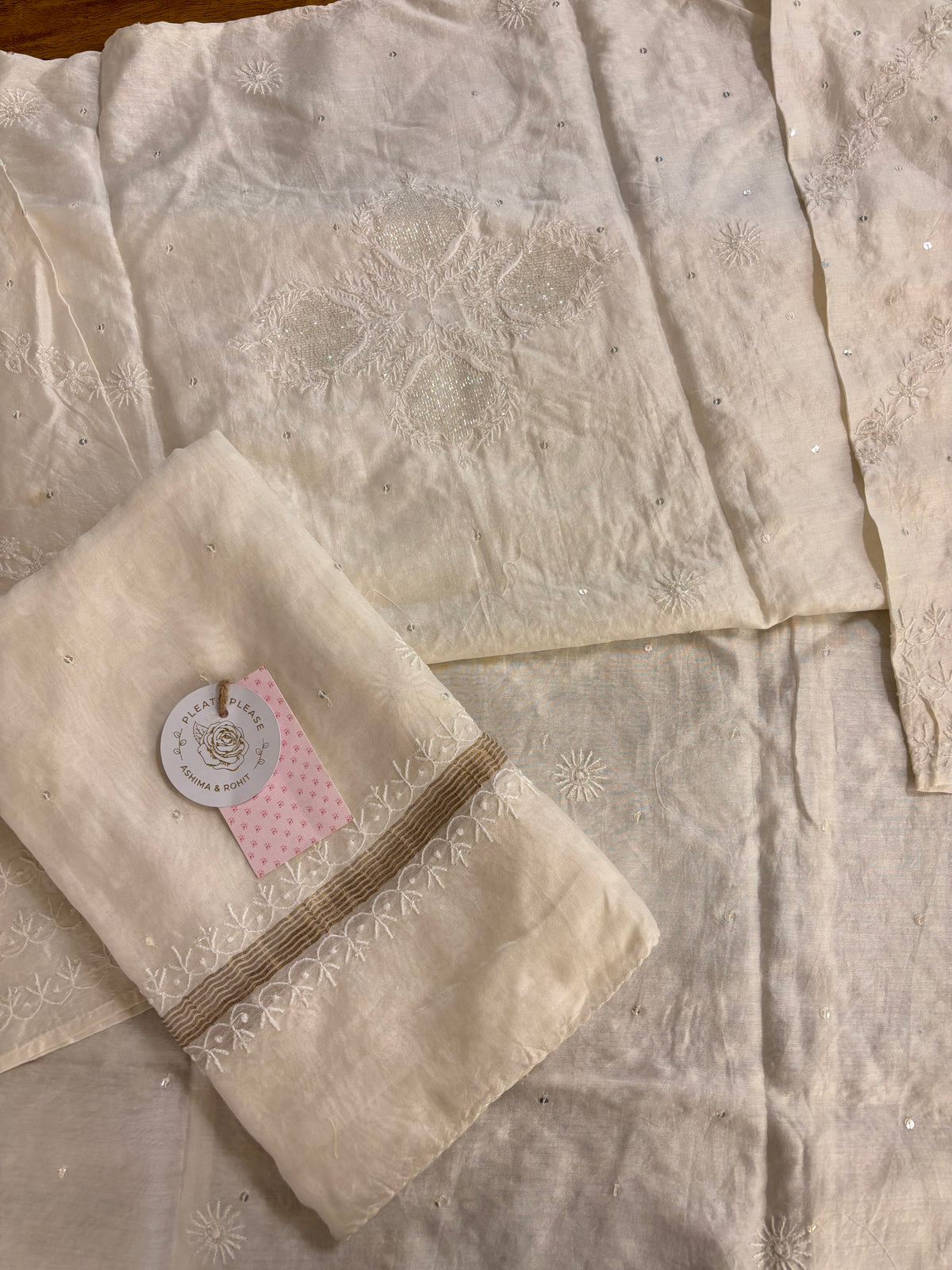 Dyeable Chanderi Silk Chikankari Kurta & Dupatta