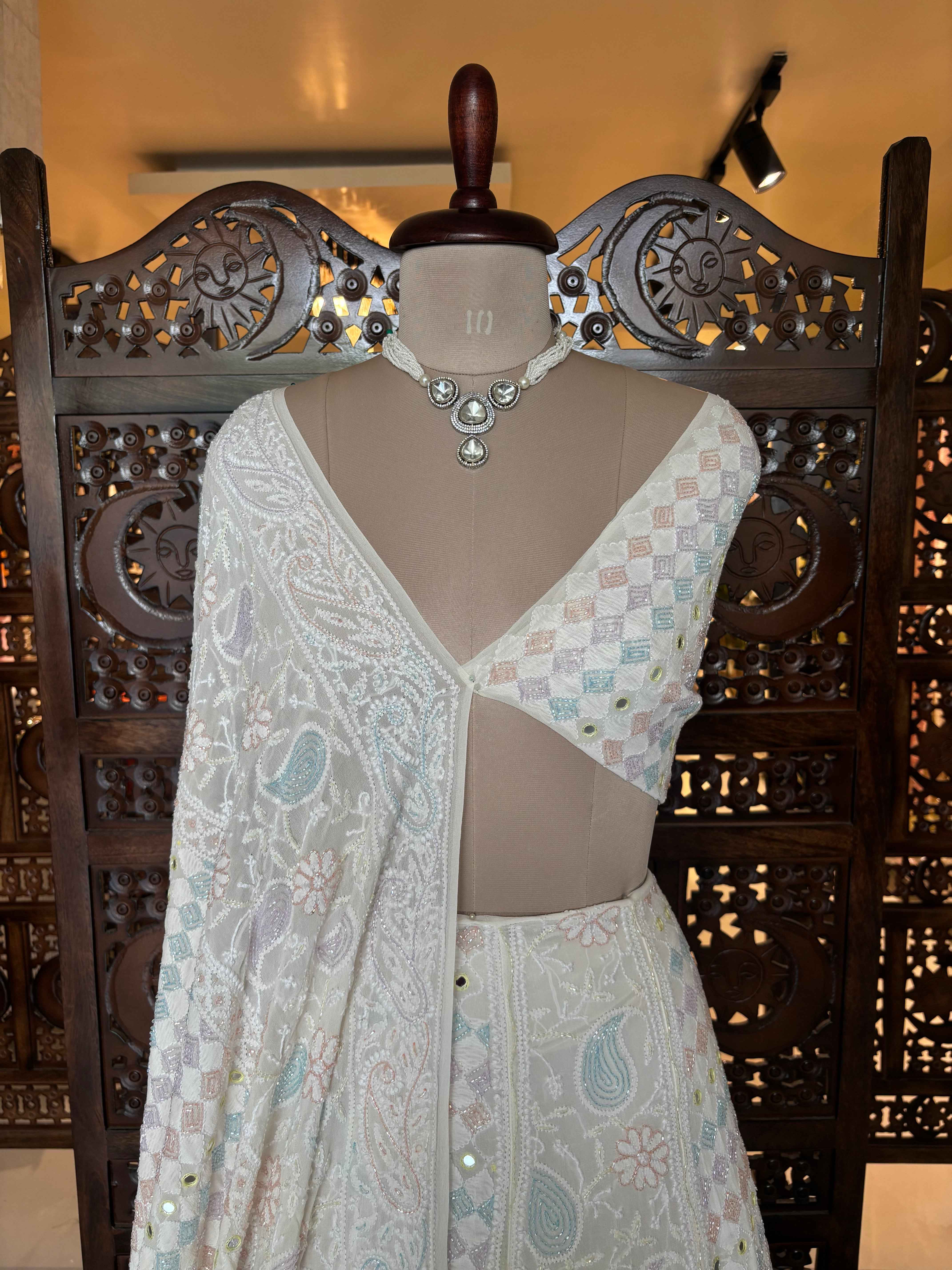 Dyeable Pure & Premium Georgette Chikankari Lehenga & Dupatta Set