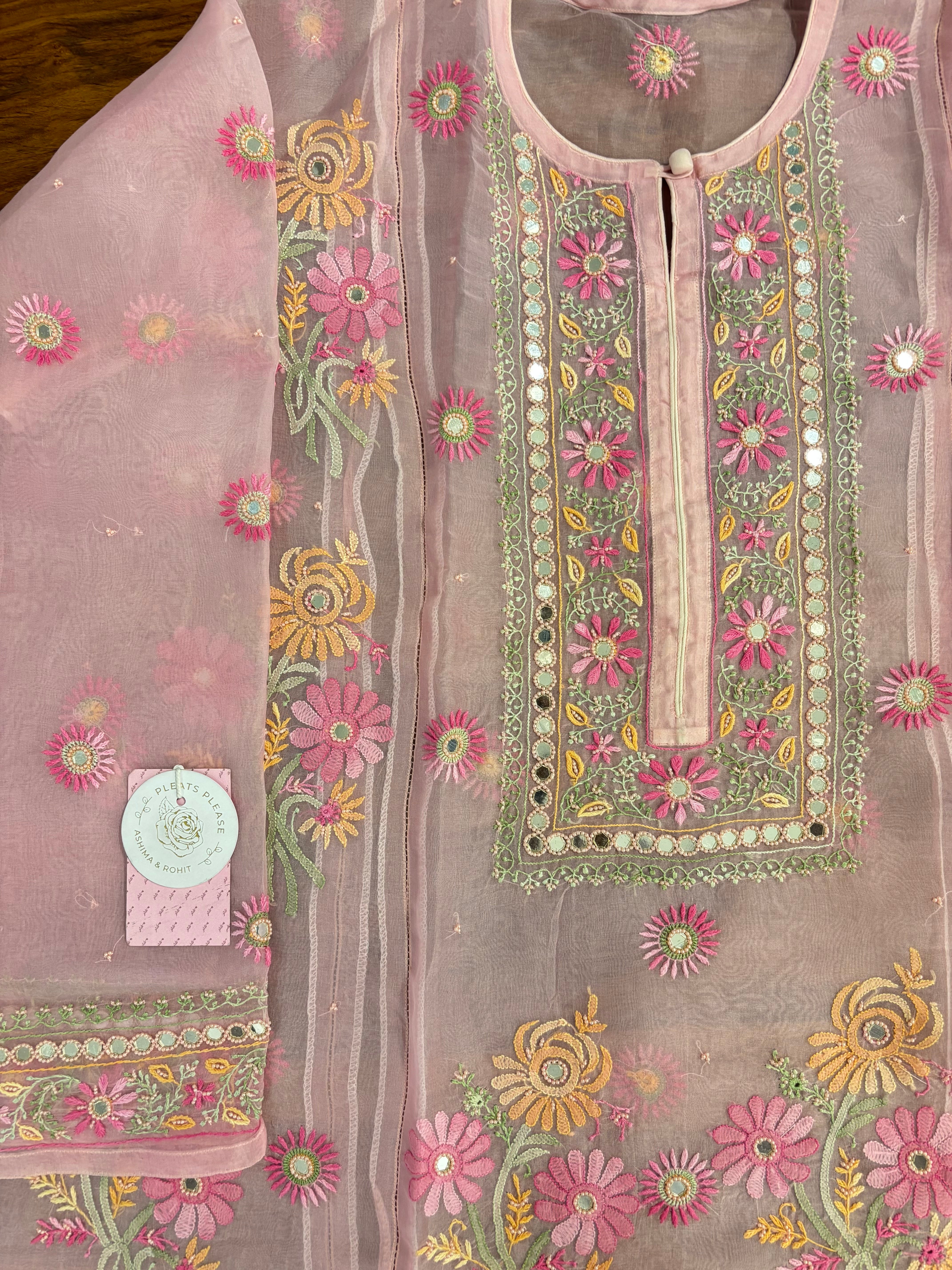 Petal-Blush Pure Organza Chikankari Kurta & Dupatta