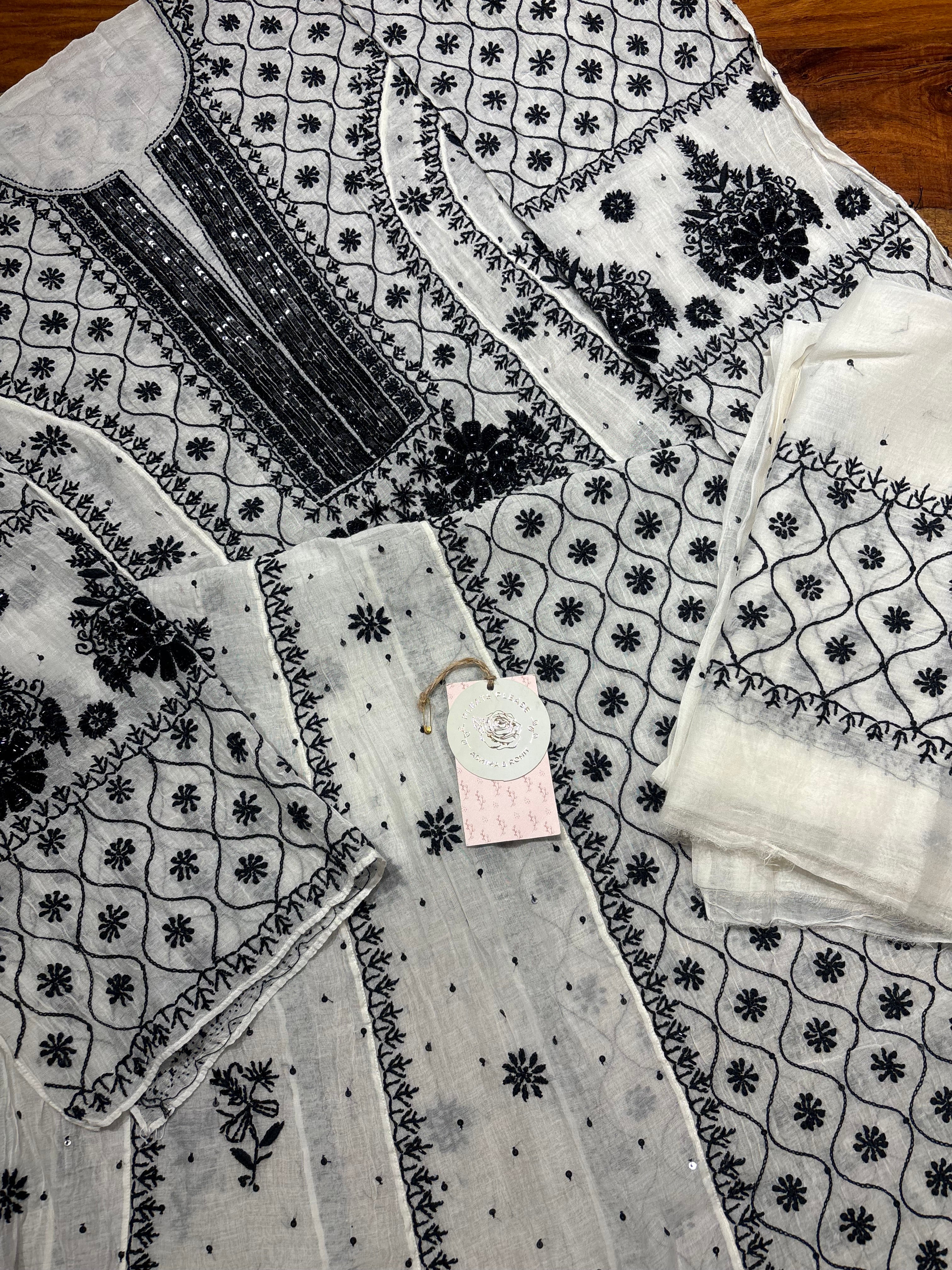 Dyeable Chanderi Mul Chikankari Anarkali and Dupatta set