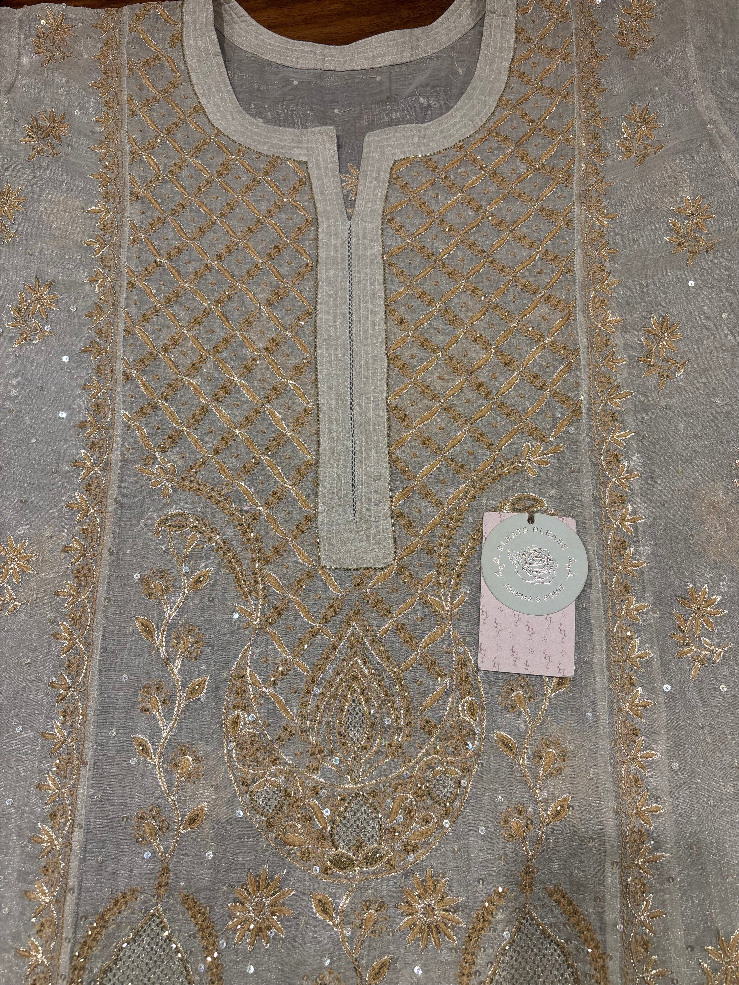 Dyeable Pure & Premium Silver Tissue Chikankari Kurta & Dupatta Set