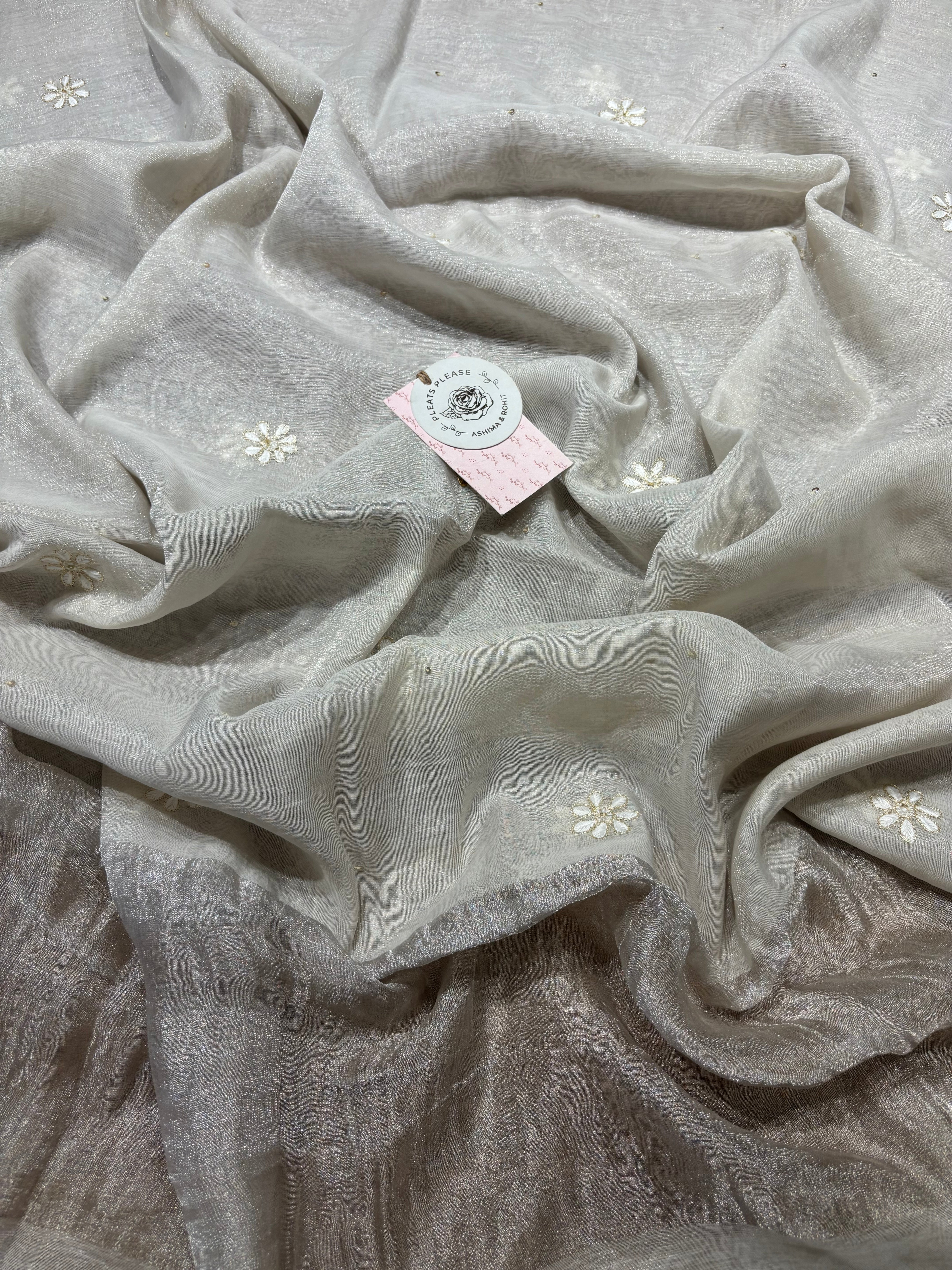 Dyeable Pure and Premium Silver Tissue Chikankari Kurta and Dupatta set