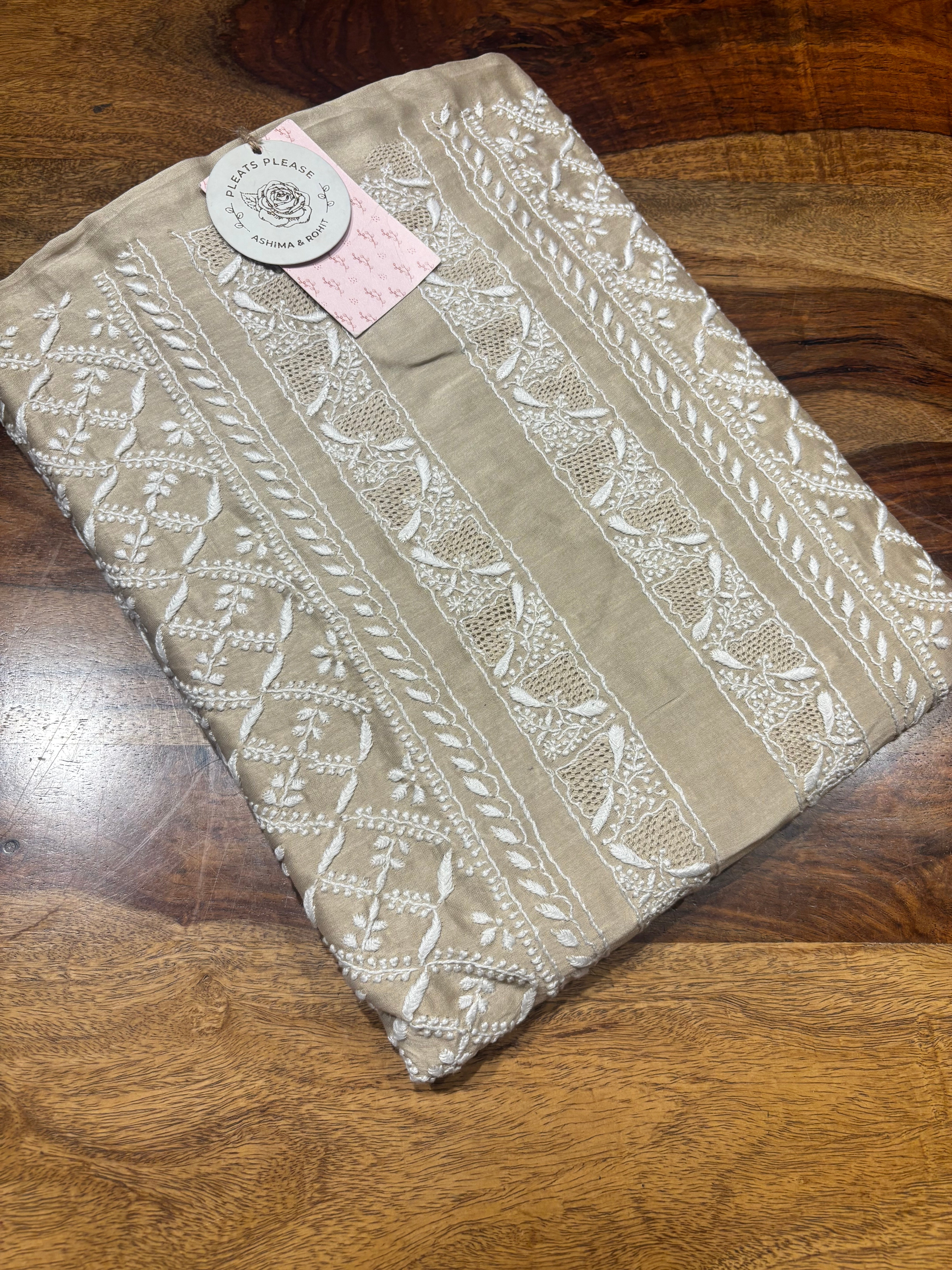 Golden Chanderi Silk Chikankari men’s Kurta Fabric