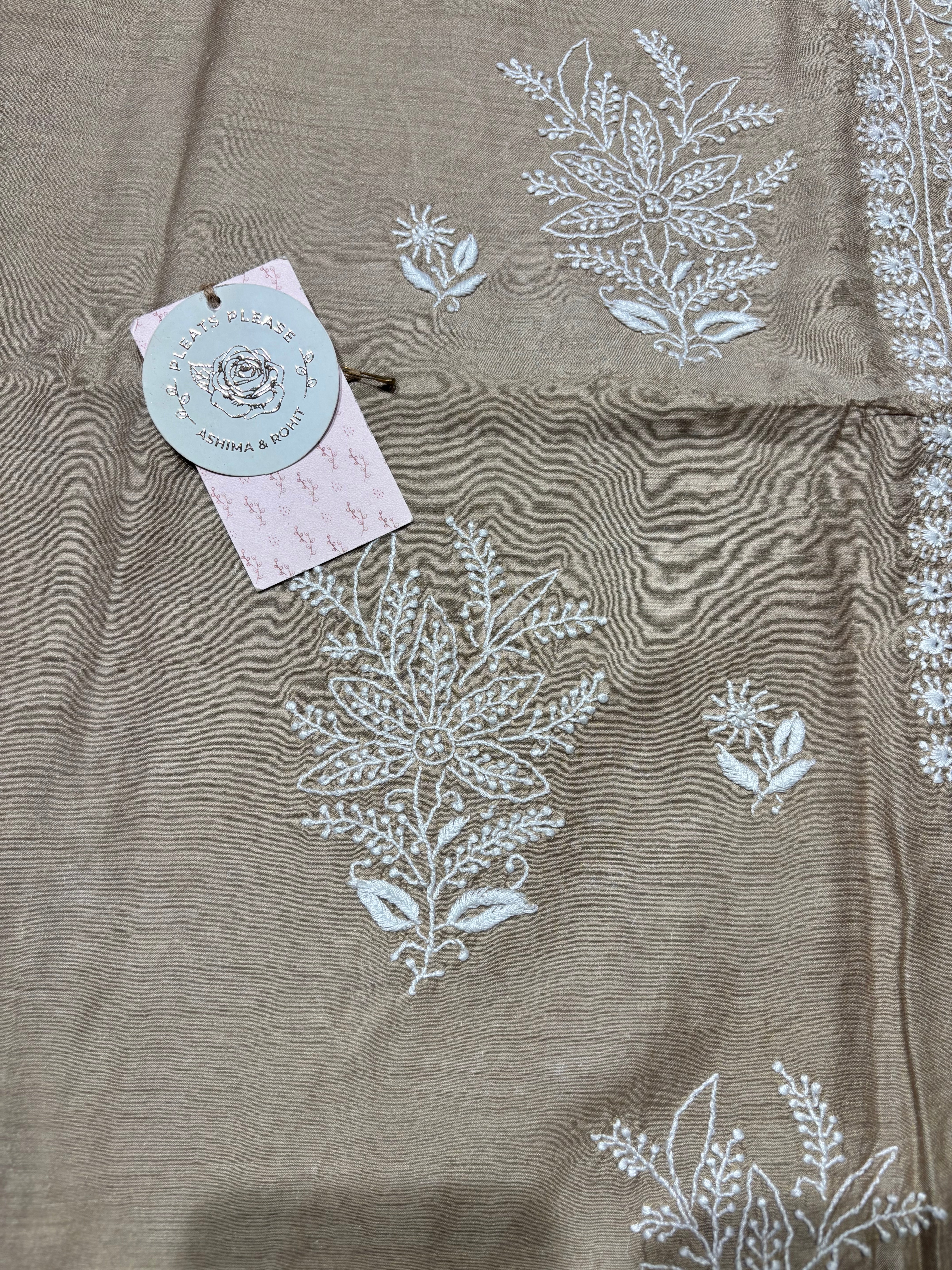 Champagne Beige Monga Silk Chikankari Kurta And Dupatta Fabric