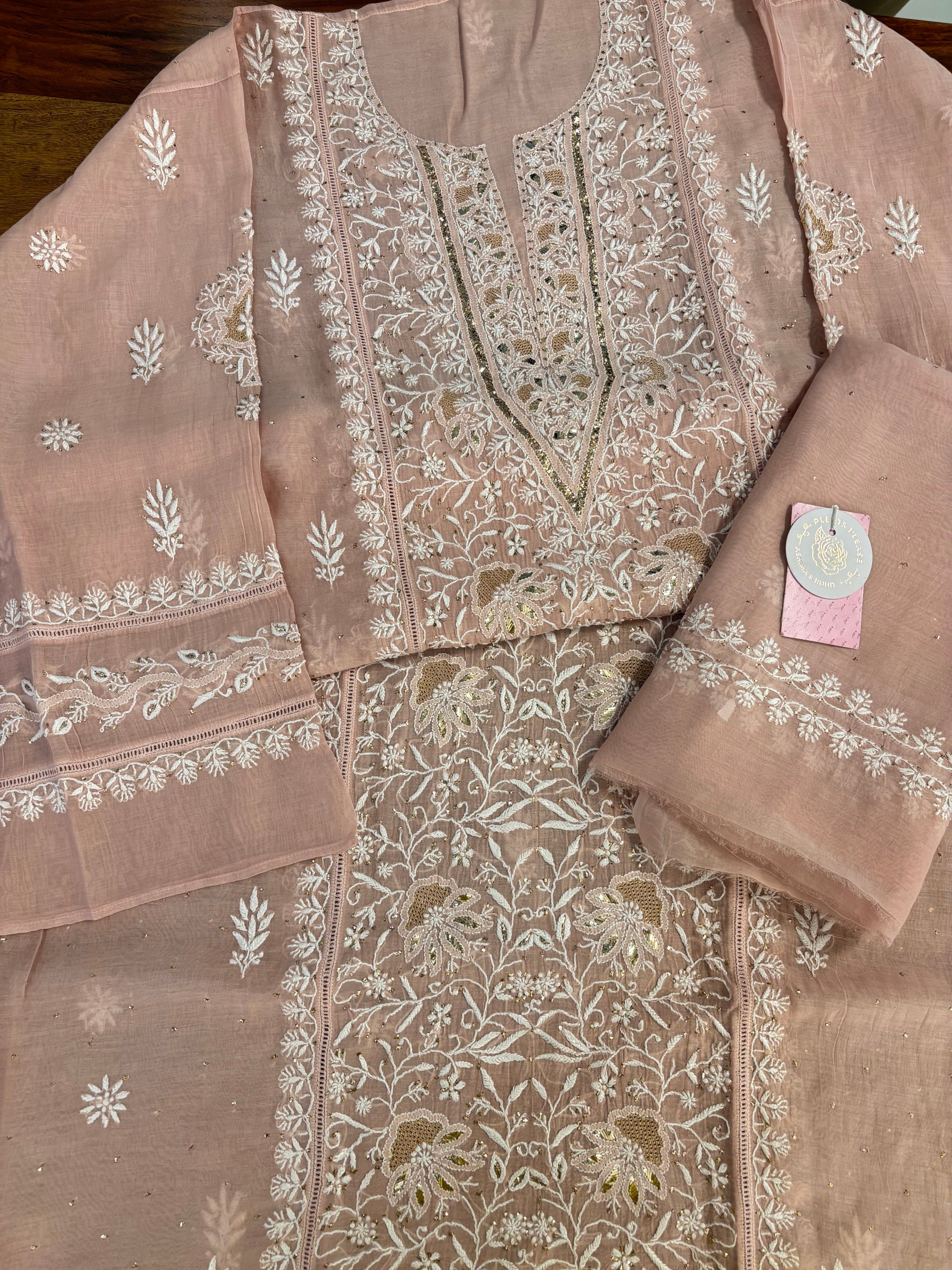 Dusty Peach Chanderi Mul Mukaish & Chikankari Kurta & Dupatta
