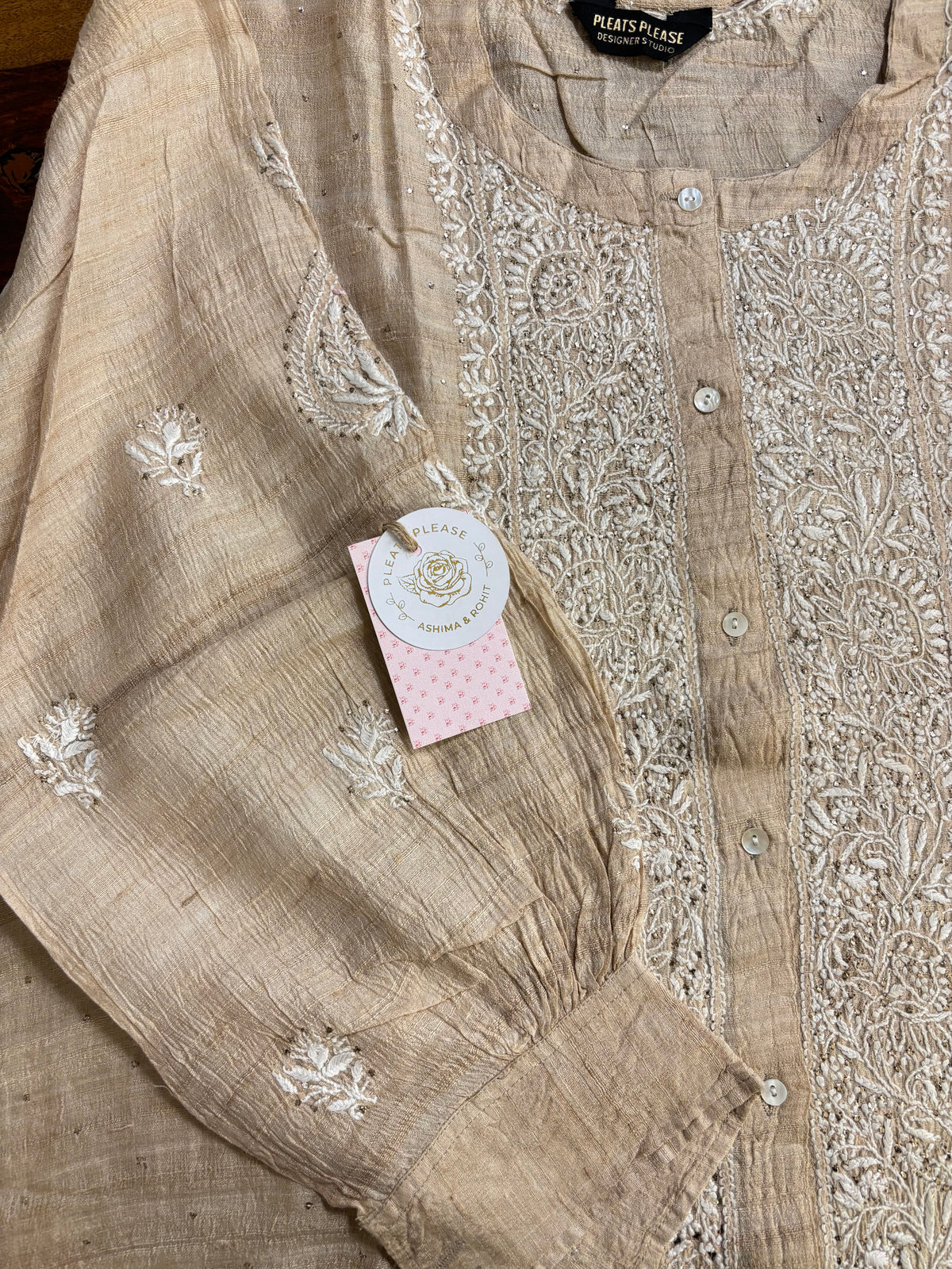 Natural Tussar Silk Chikankari Mukaish Co-Ord Set