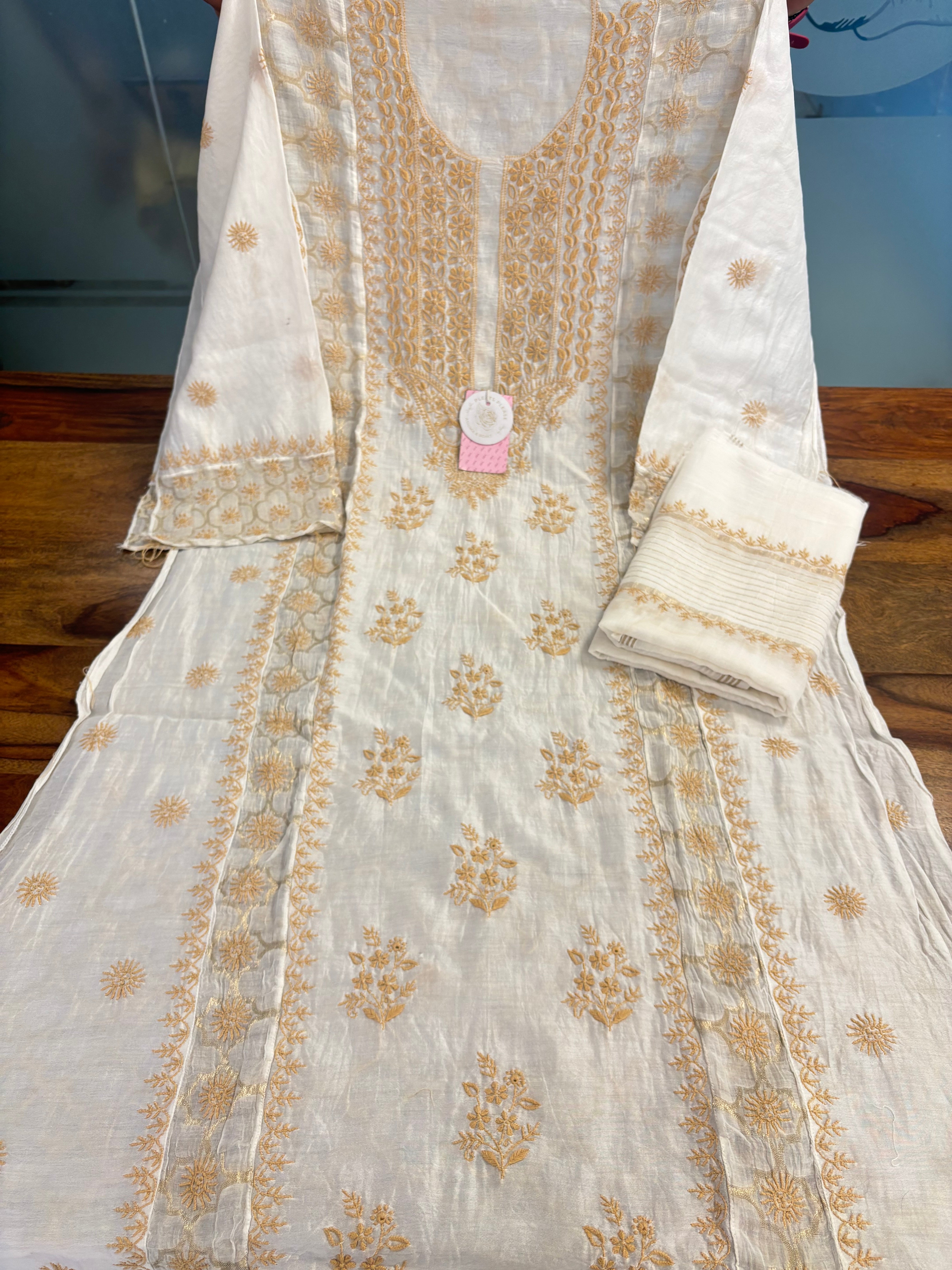 Dyeable Pure Chanderi Chikankari Kurta & Dupatta