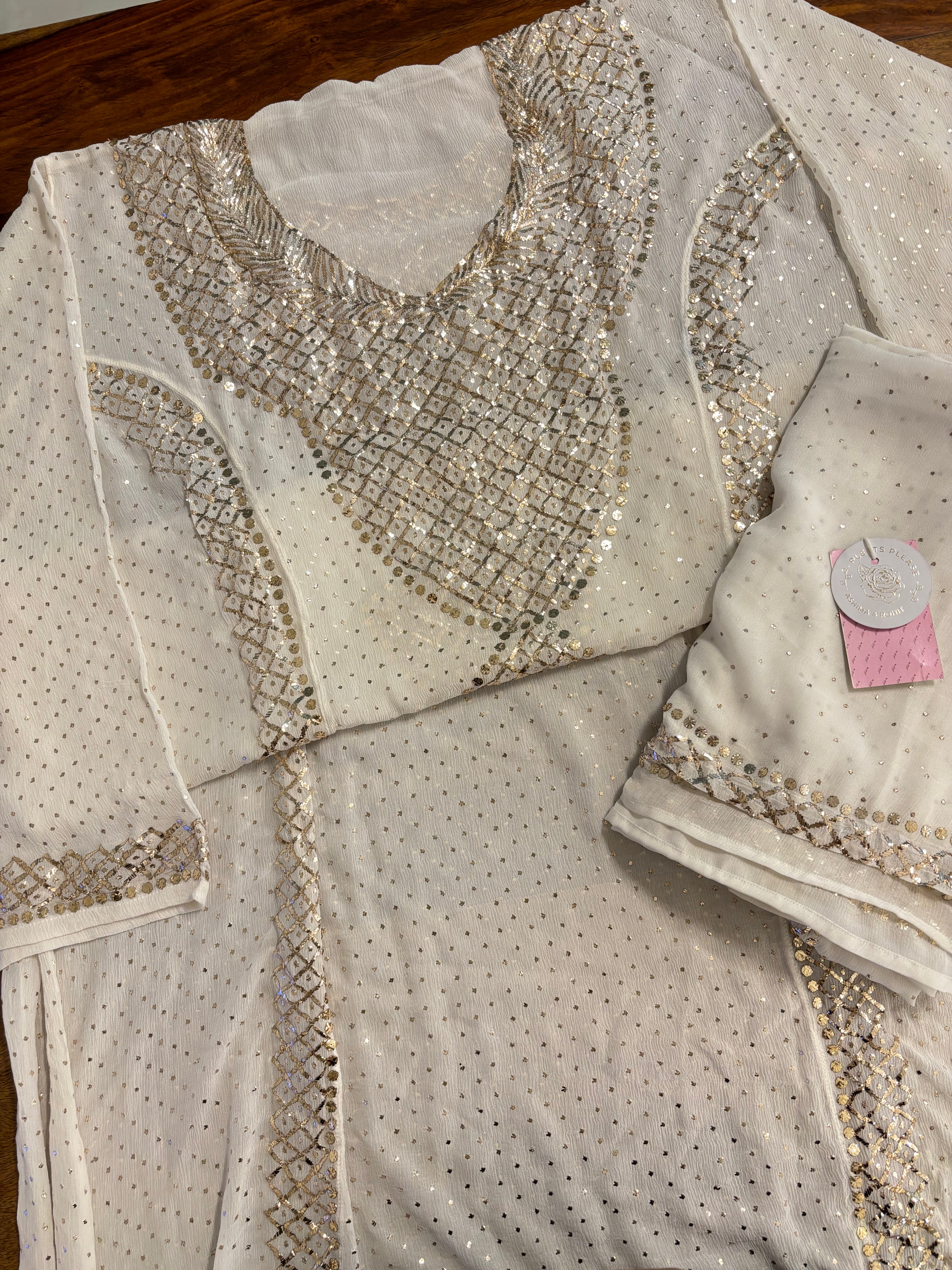 Dyeable Pure Chiffon Mukaish Kurta & Dupatta