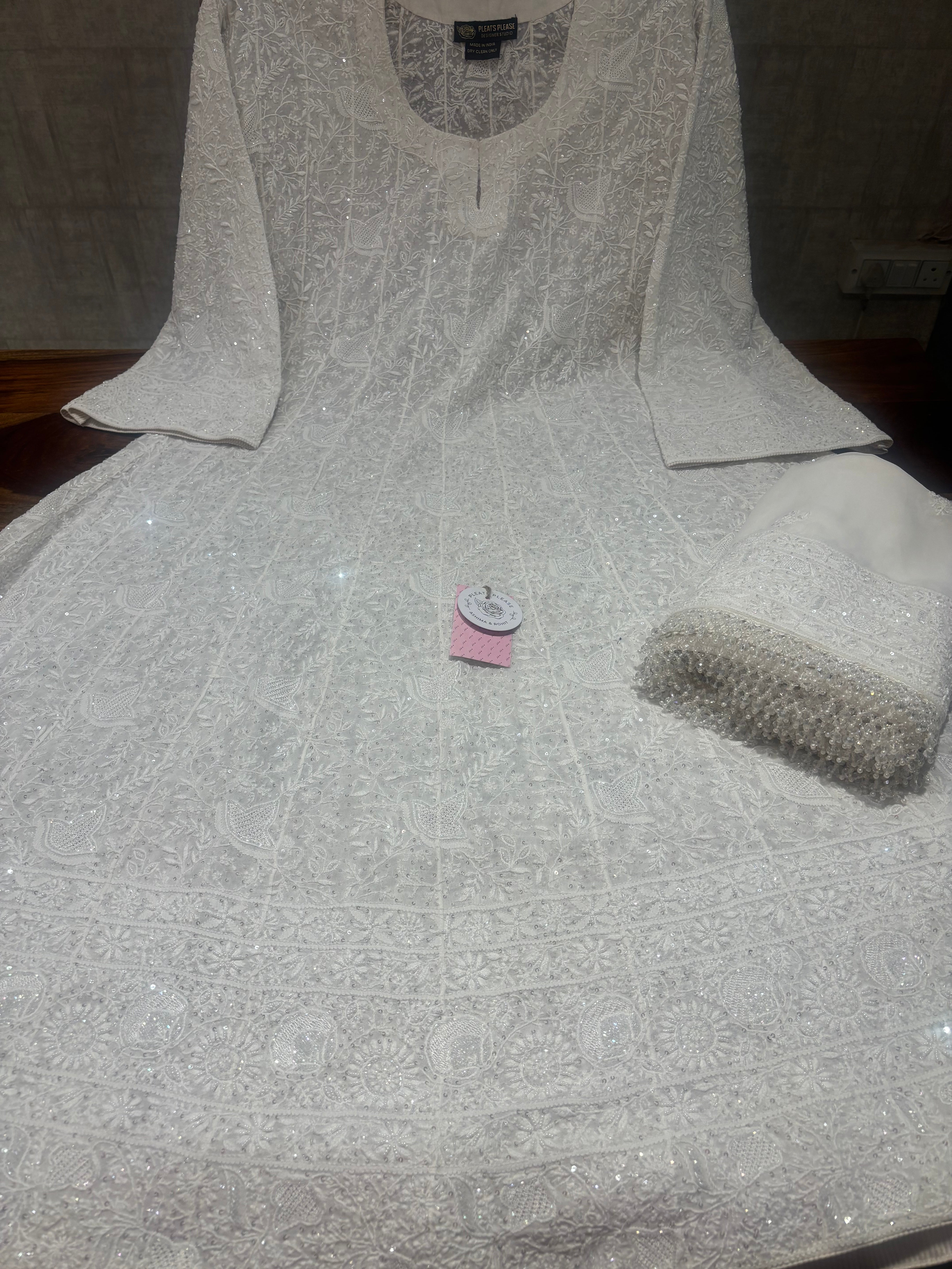 Dyeable Pure And Premium Georgette Chikankari Anarkali And Dupatta Set