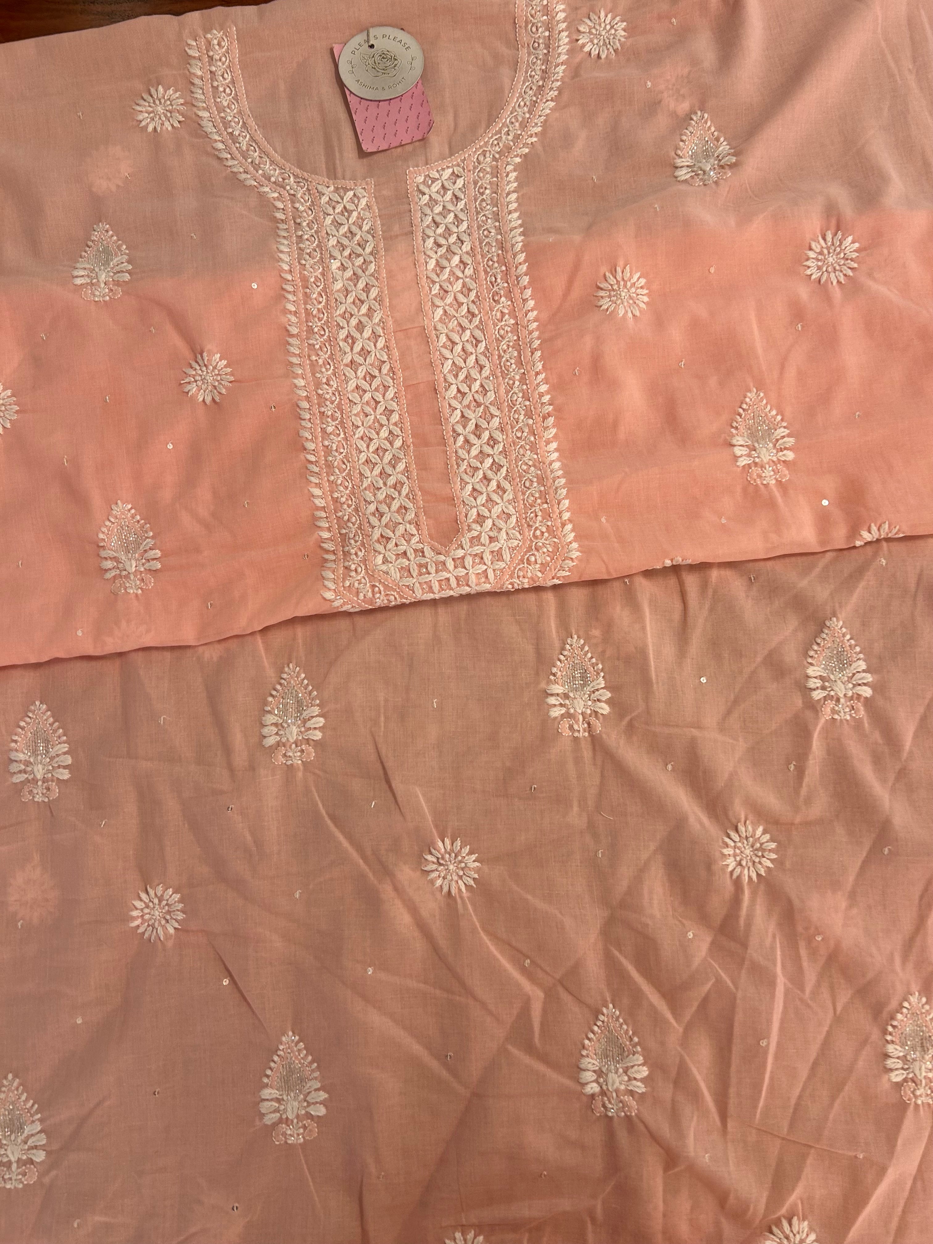 Peach Mulmul Chikankari Kurta