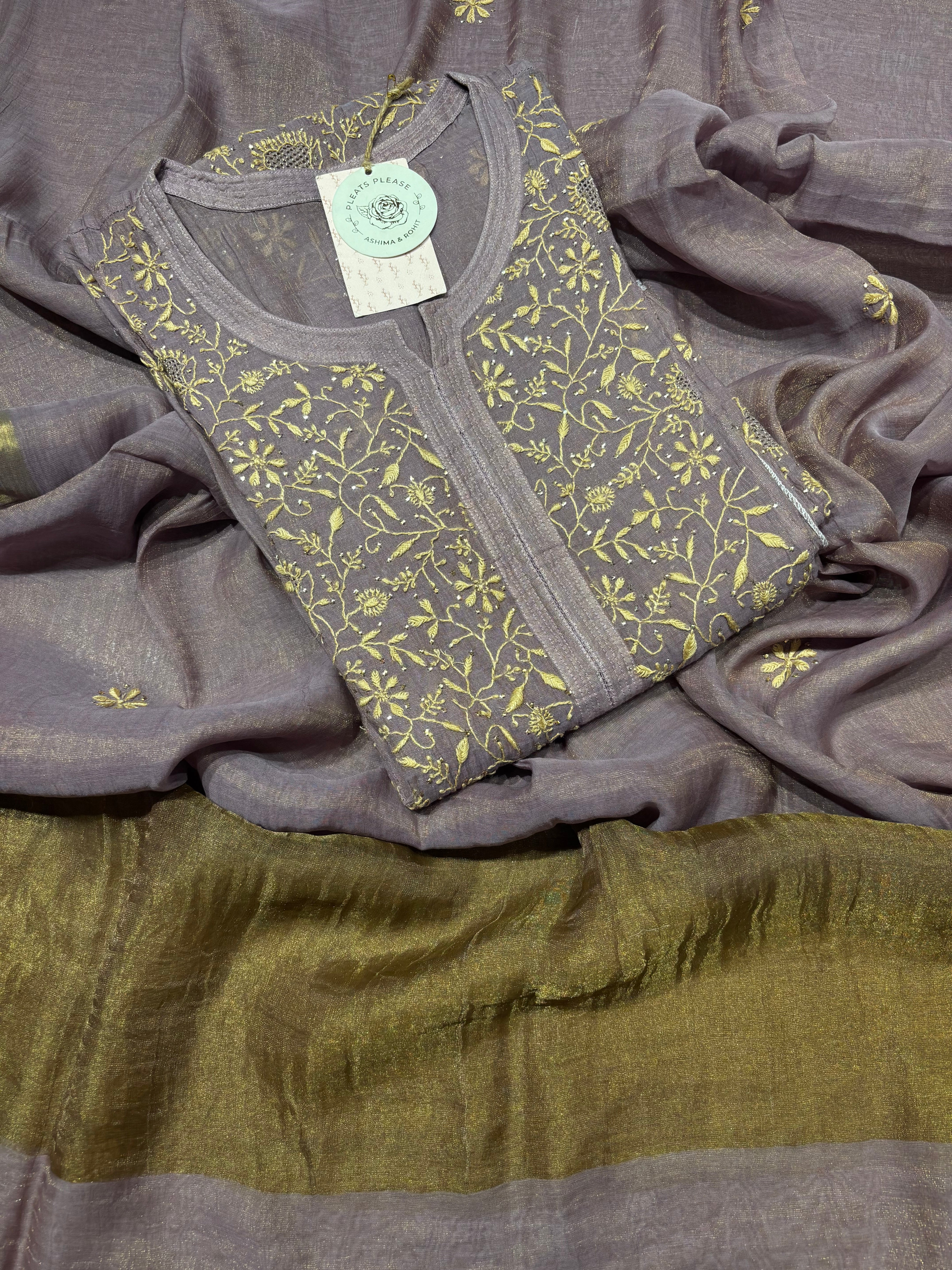 Midnight Purple Pure Tissue Chikankari kurta and Dupatta set