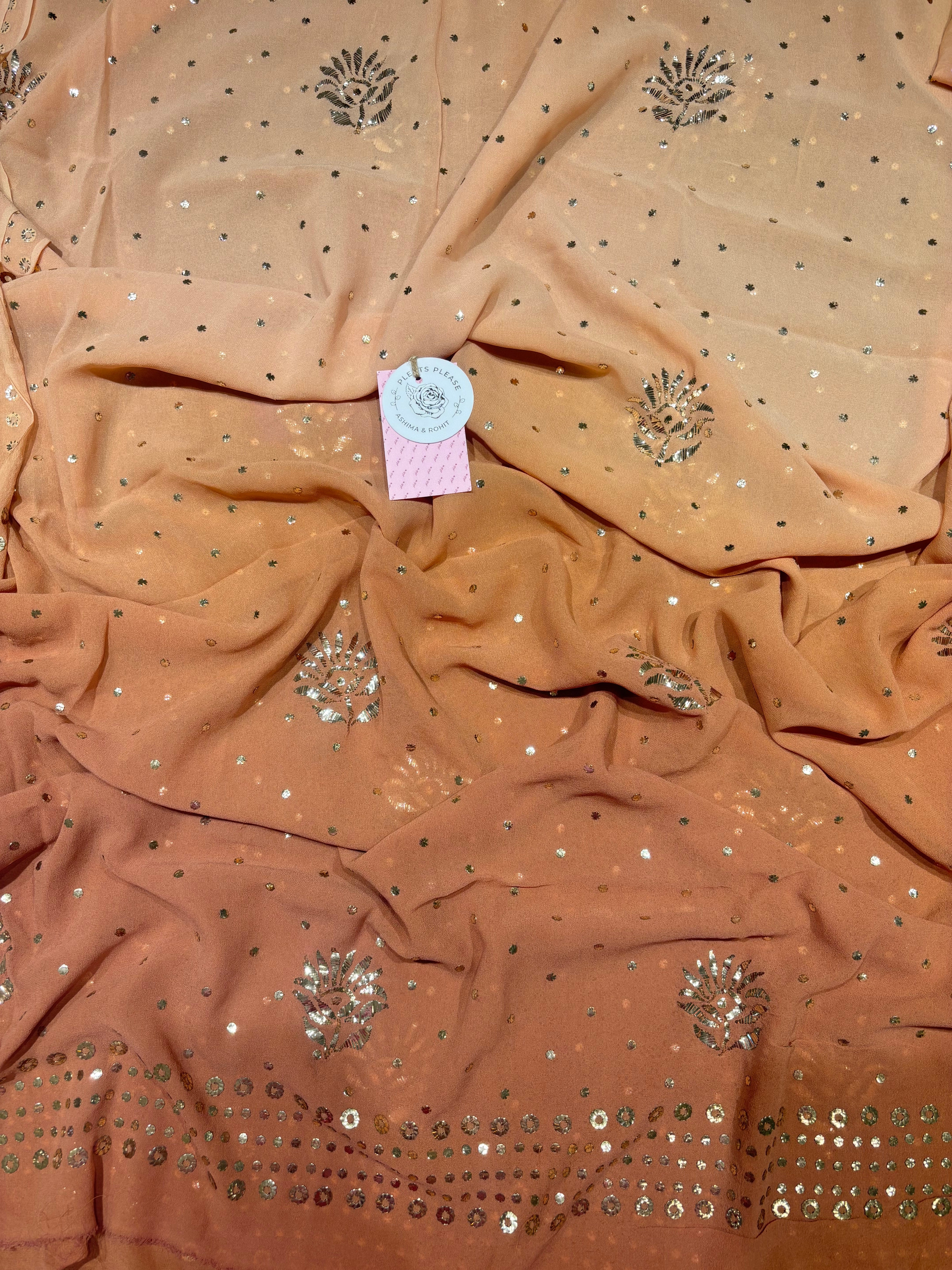 Brown Ombre Pure & Premium Georgette Mukaish Anarkali & Dupatta Set