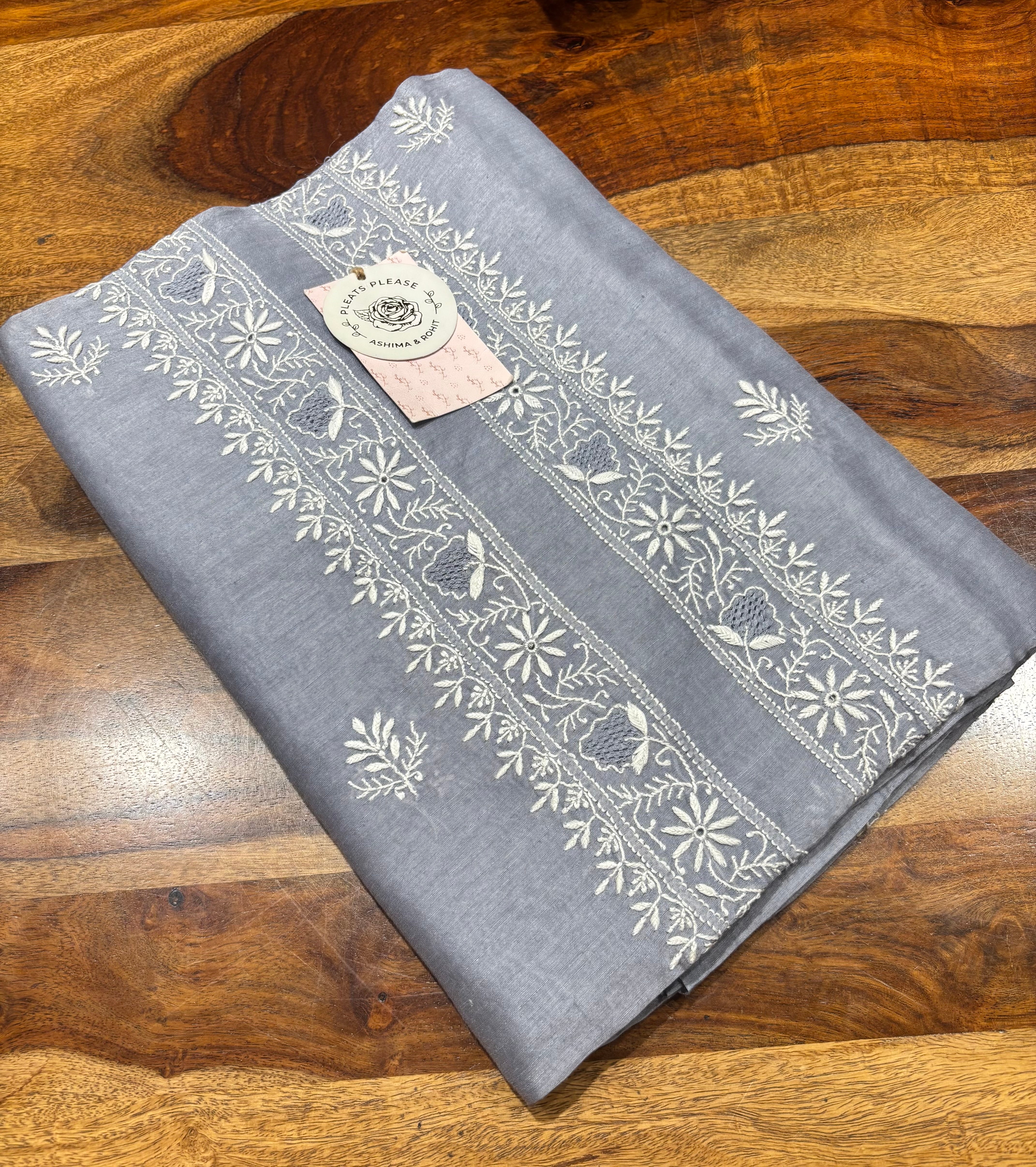 Greyish Blue Linen Chikankari Men’s Kurta Fabric