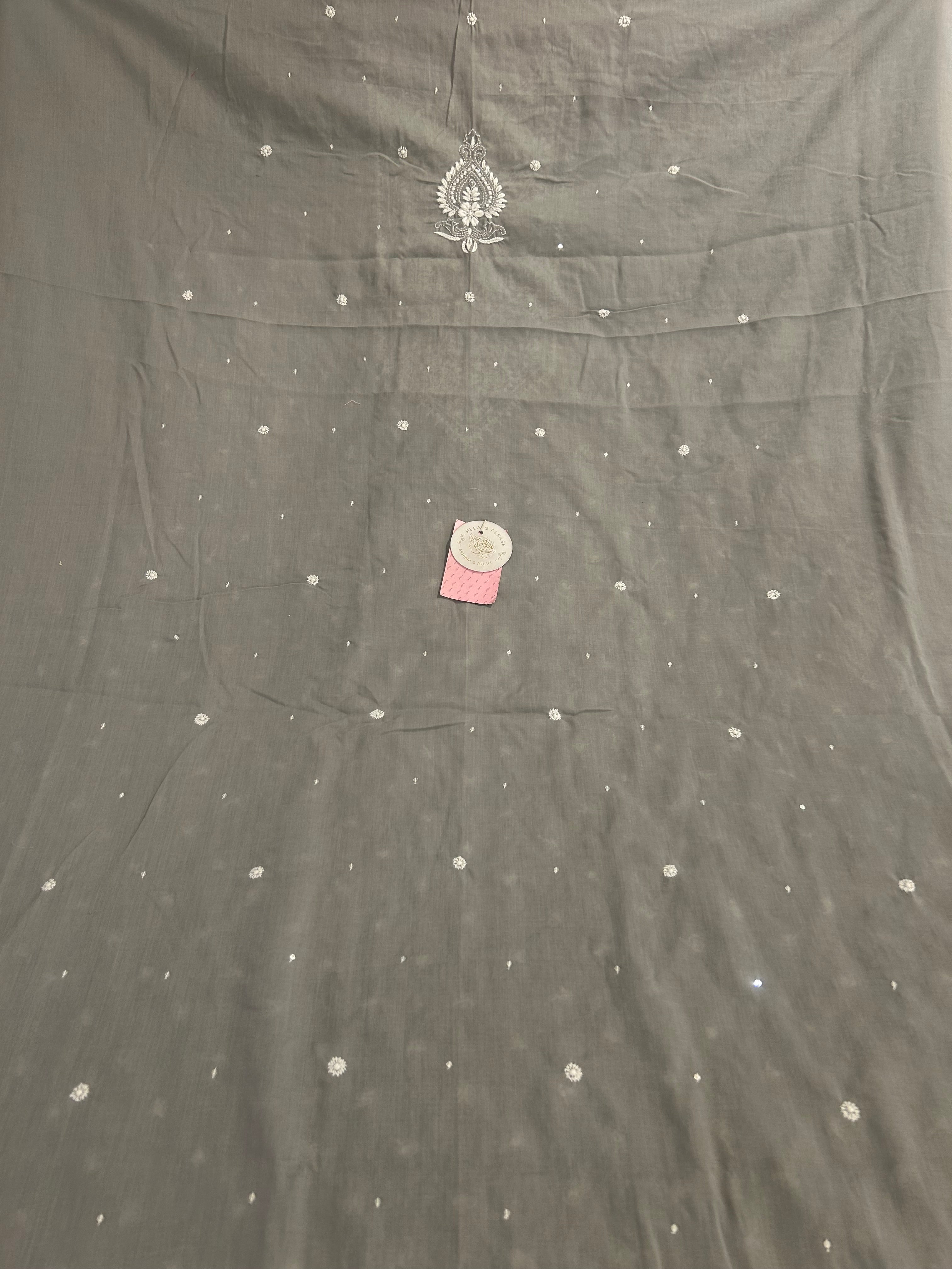 Dove Grey Mulmul Chikankari Kurta - Pleats PleaseChikankari