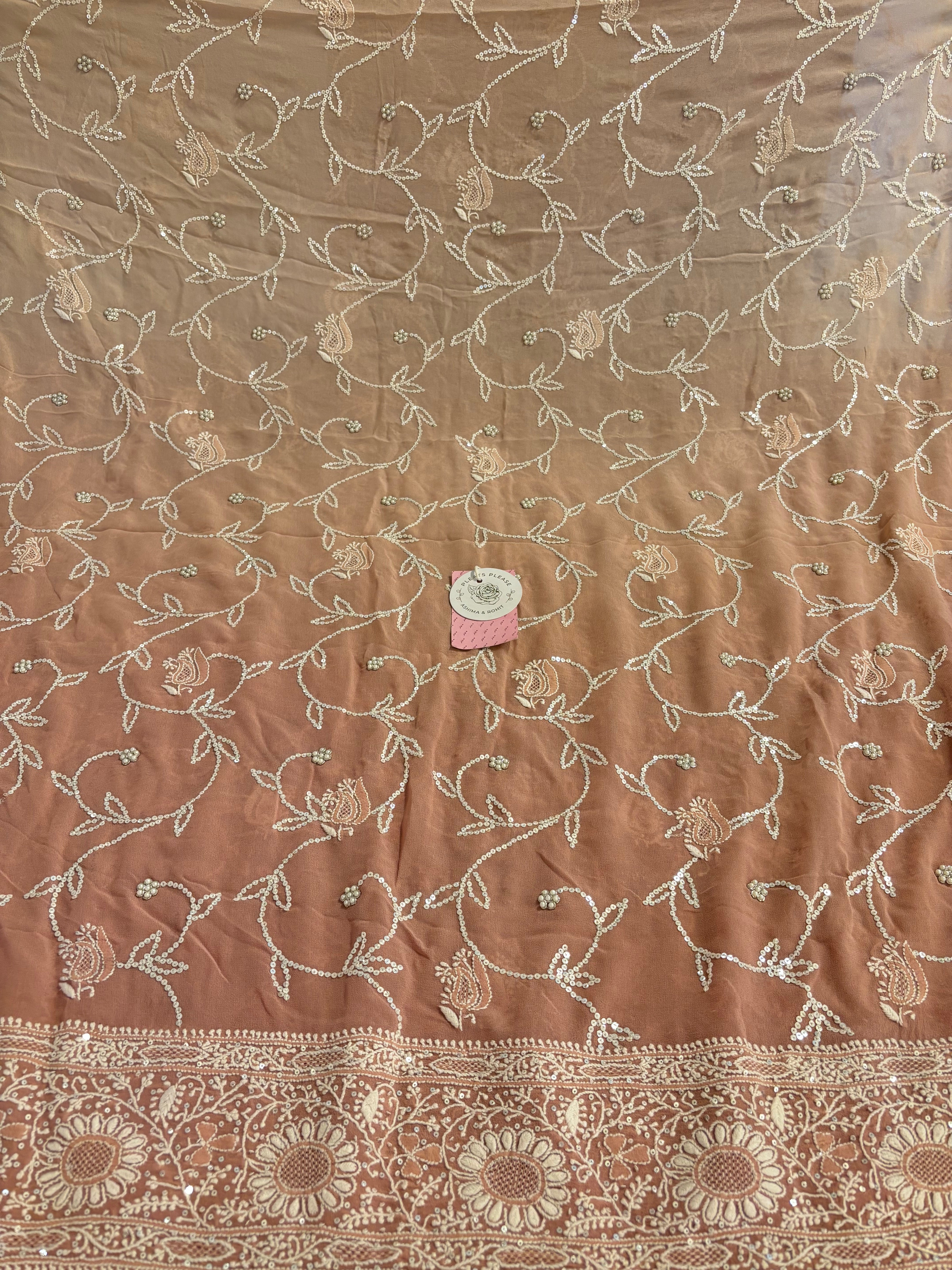 Old Rose Ombre Pure & Premium Georgette Chikankari A-line Anarkali