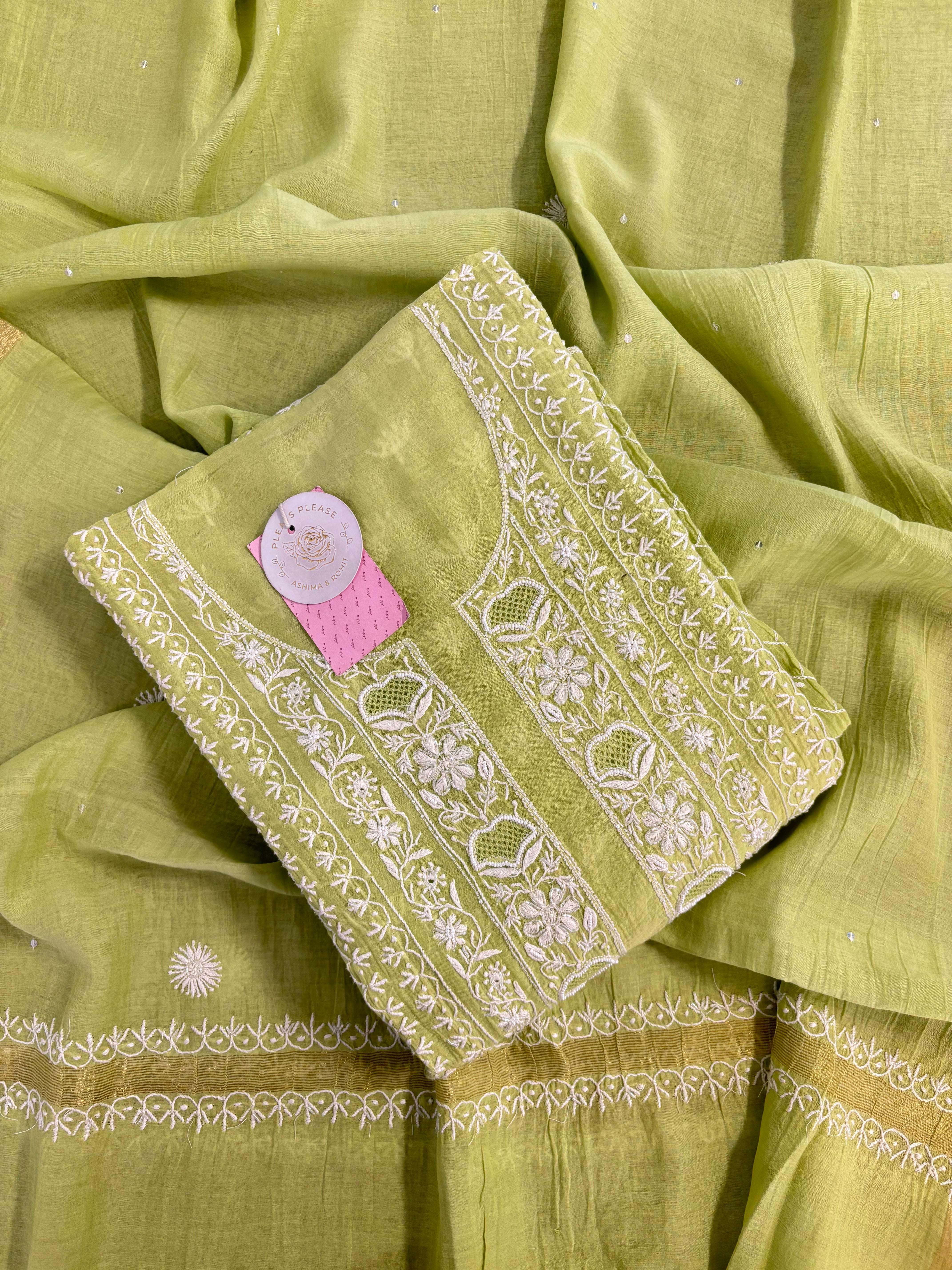 Chanderi Mul Chikankari A-line Kurta & Dupatta